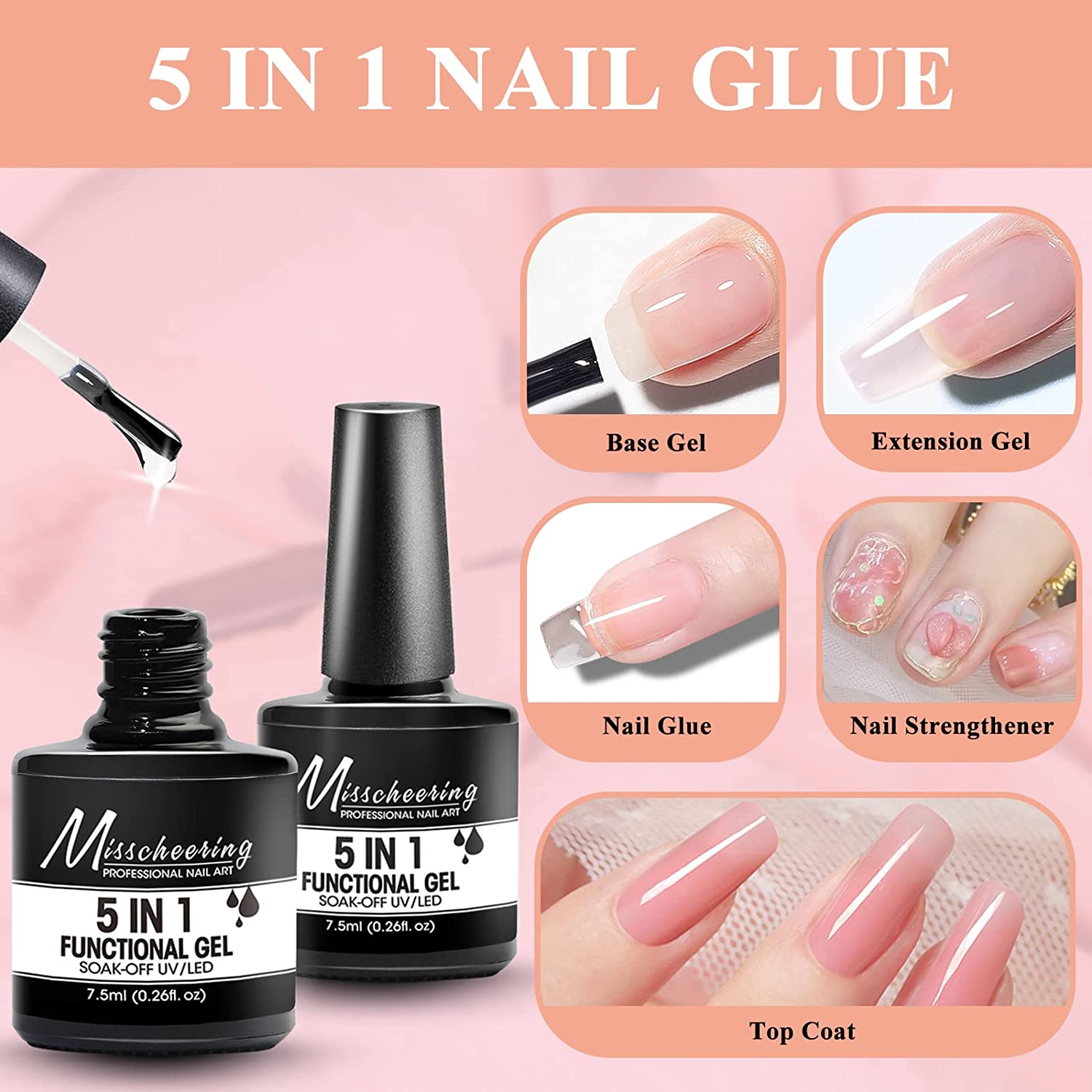 Meschett Acrylic Nail Kit - 500 Pcs Transparent Fake Nails in 10 Different Sizes with LED Nail Lights, Nail Clippers,Nail Glue, Gel Nail Polish Kit with Uv Light and Nail Glue for Nail Art DIY