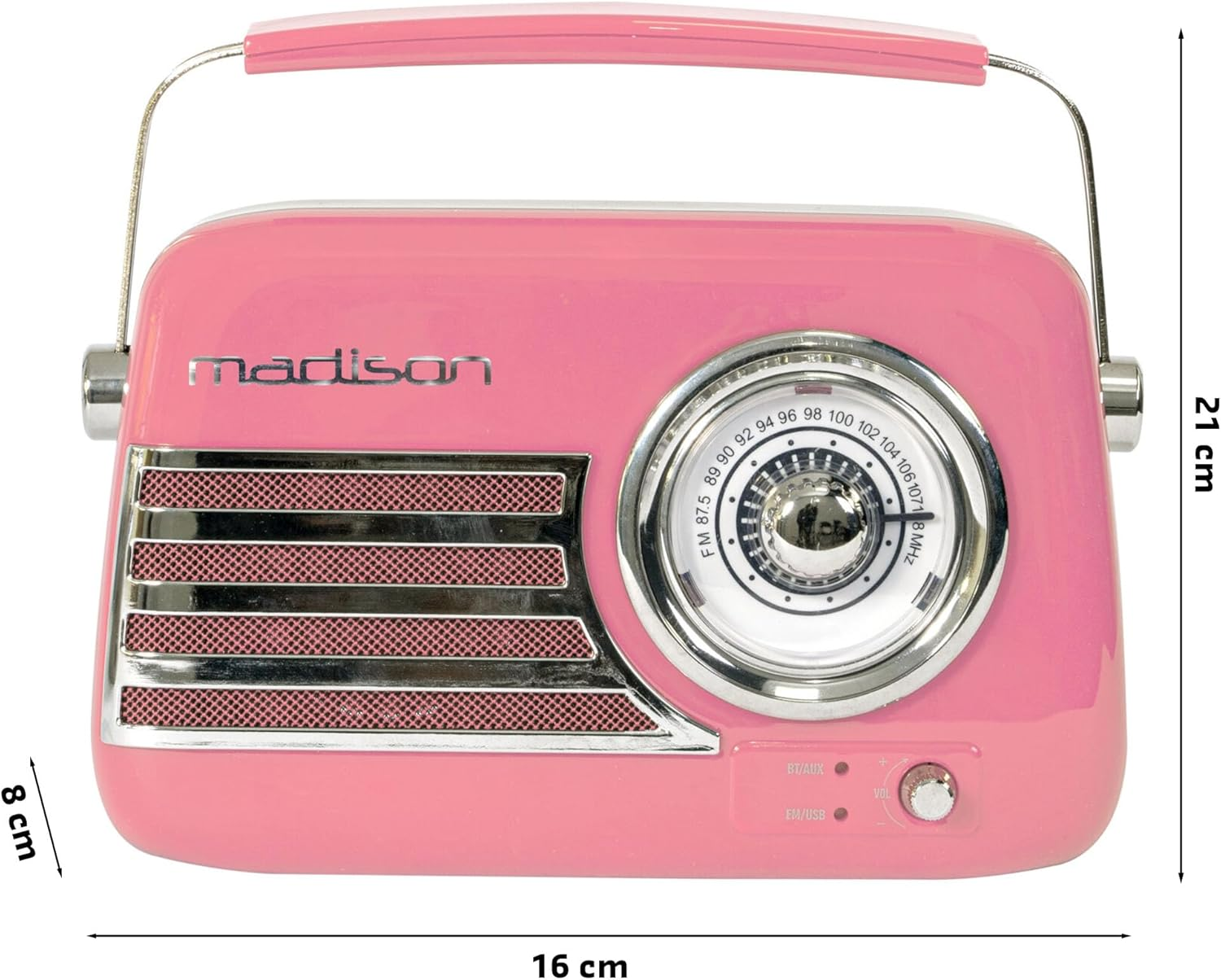 Madison - FREESOUND-VR40P - 30W Vintage Long Life Battery Radio with Bluetooth, USB and FM - Pink image number 4