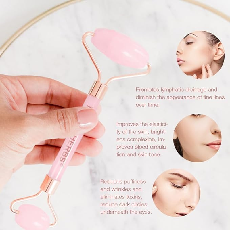 Jade Face Roller & Gua Sha Set, Facial Beauty Roller and Face Massager Skincare Tools, anti Aging, Reduce Wrinkles and Relieve Muscle Tension, Crystal Pink image number 4