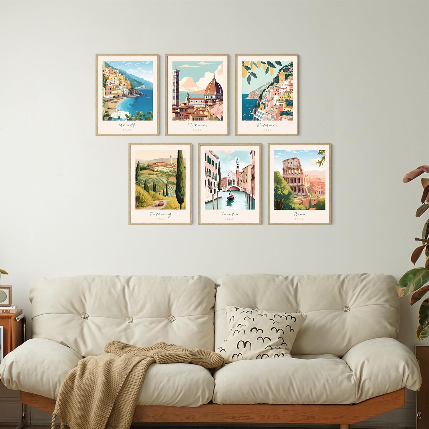 FEOFTIE Vintage Travel Posters Italy Amalfi Coast Wall Art Retro Posters Set of 6 Italian City Wall Art Landscape Poster Beach Painting Venice Rome Wall Art for Bathroom 8X10 Inch Unframed image number 4