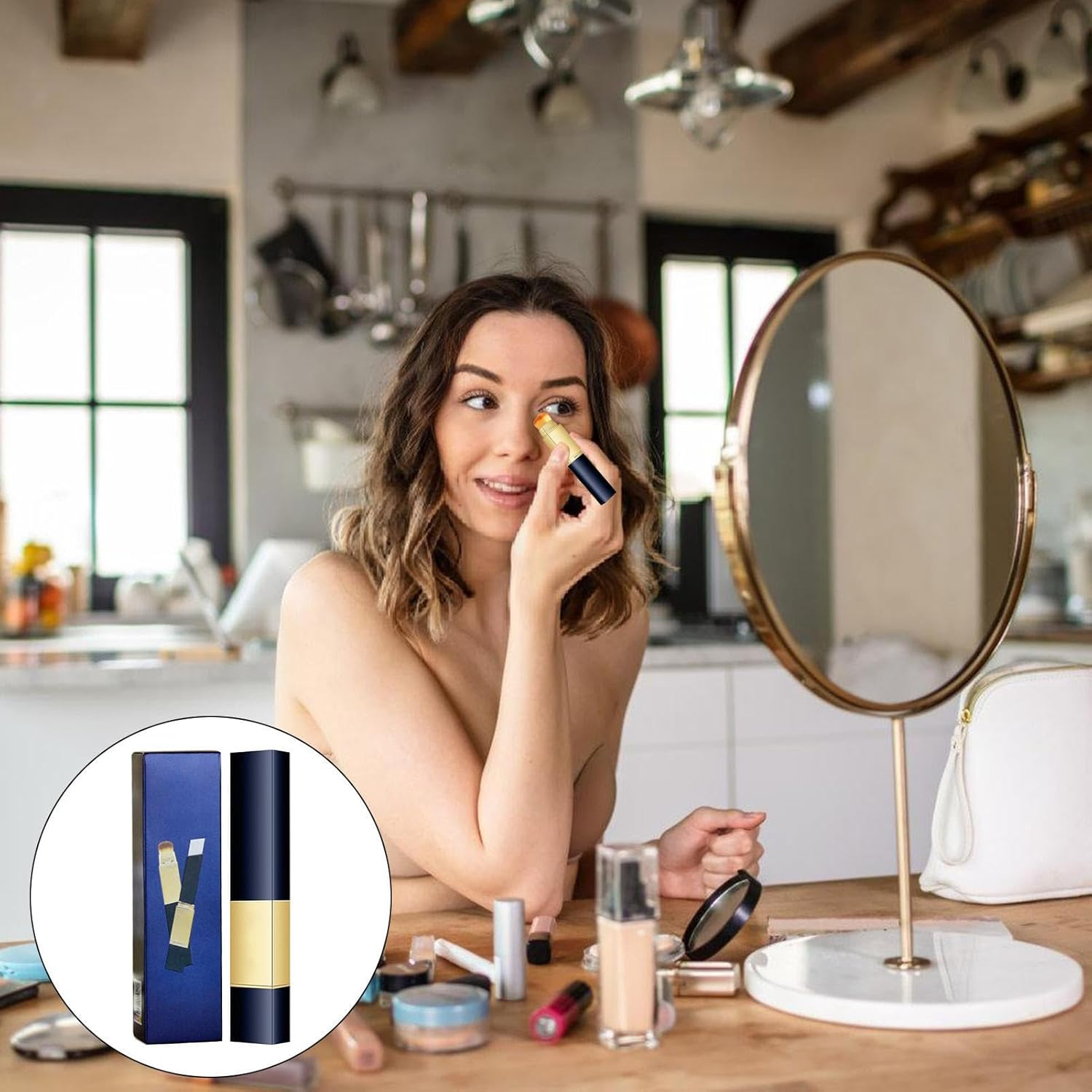 Color Changing Foundation,Double Head Concealer Stick Color Changing Foundation with Brush - Long Lasting Makeup Stick, Brightening Waterproof Concealer for Dark Circles Blemishes image number 5