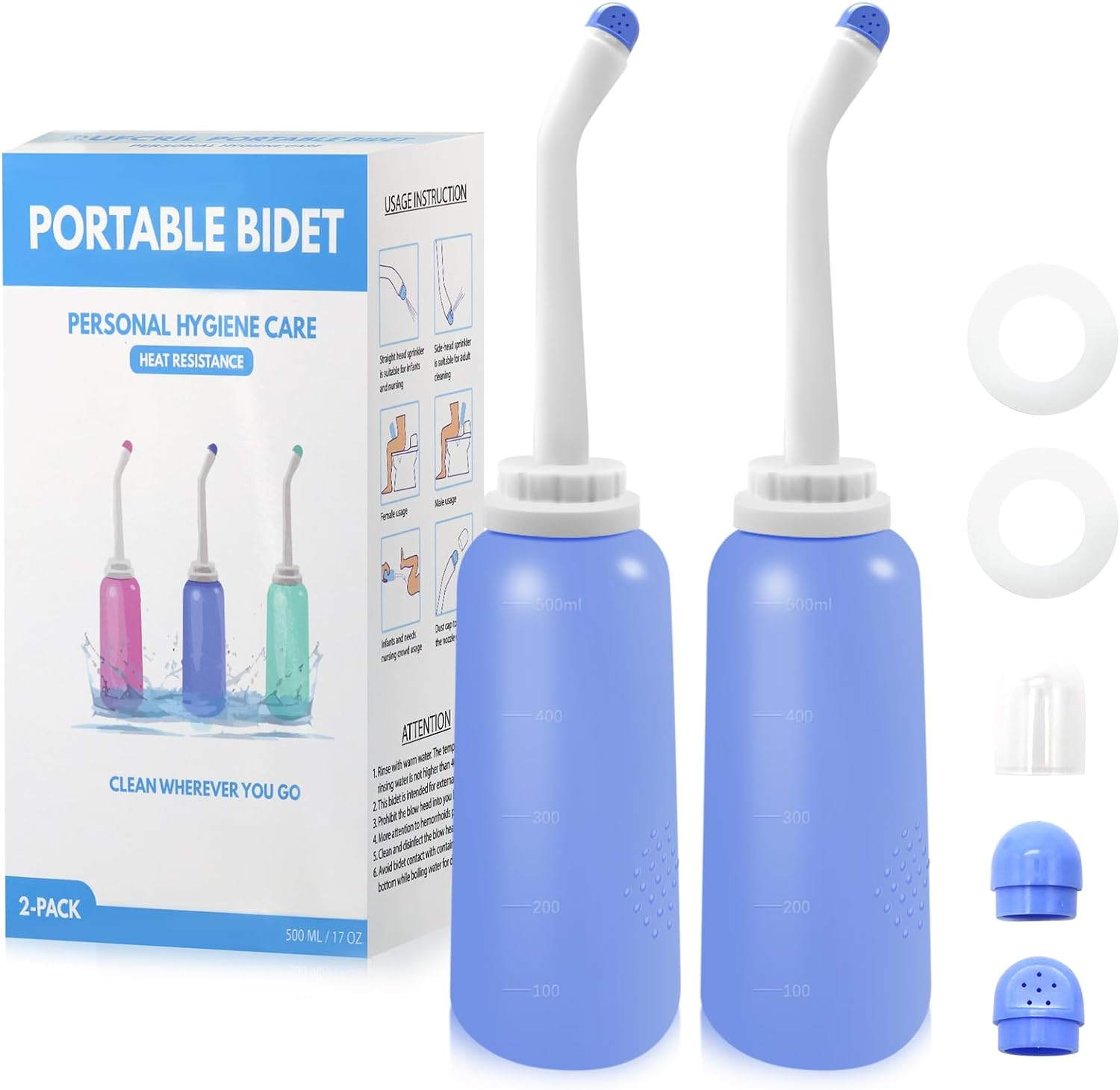 RUFCRIL Peri Bottle, Portable Travel Bidet with Carry Bag, TPE Material Can Be Boiled, 500Ml Capacity with 2 Sealing Ring,Essentials for Postpartum Perineal Care,Hemorrhoid Treatment,New Baby