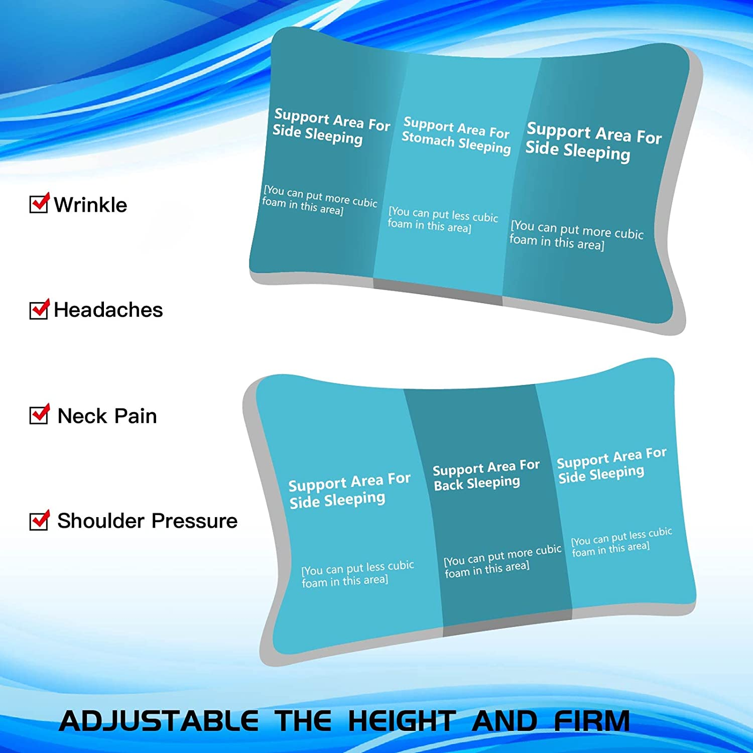 Cubic Memory Foam Pillow,Adjustable Gel Infused Shredded Foam Pillow for Pain Relife,Queen Size image number 2