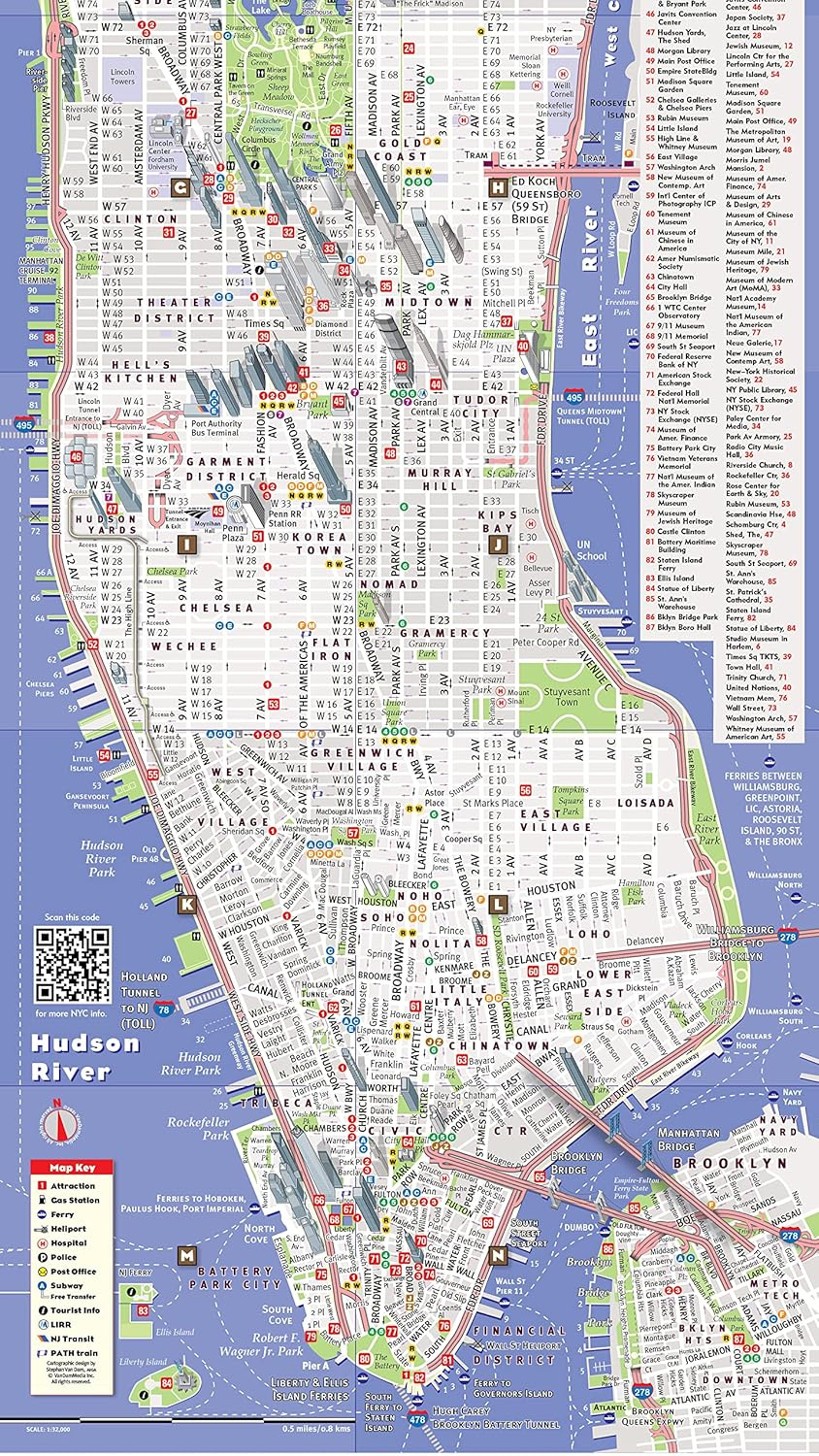 Streetsmart NYC Five Boro Map by Vandam-Laminated Pocket City Street Map W/ Attractions in Metro NYC & All 5 Boros of NY City: Manhattan, Brooklyn, ... Map 2024 Edition: Five Boro Edition: 32