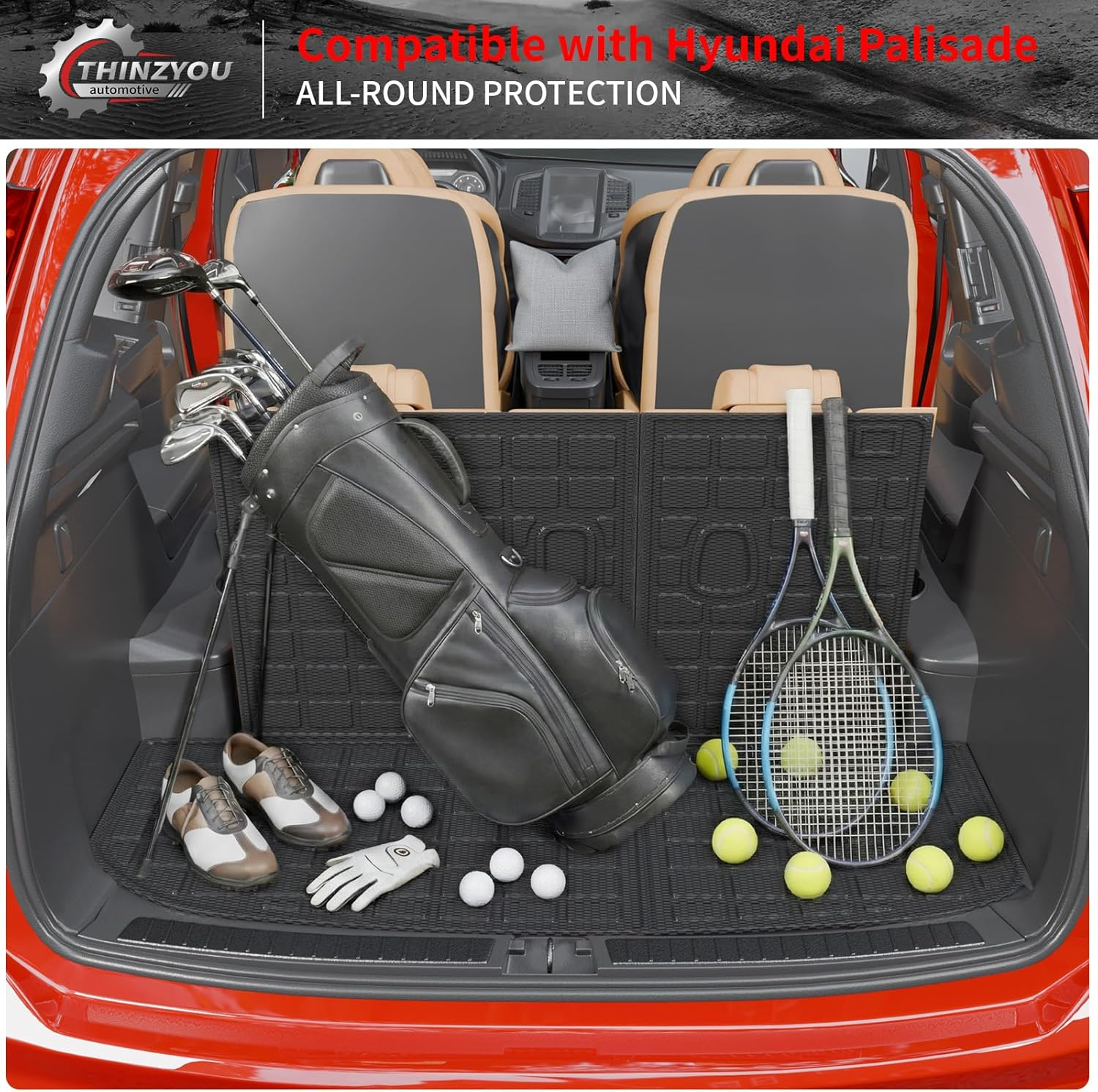 Floor Mats Compatible with 2020-2025 Hyundai Palisade Trunk Mat Cargo Liner TPE Back Seat Cover Protector 2024 Palisade 7 & 8 Seats Accessories (Trunk Mat with Backrest Mats+Floor Mats)