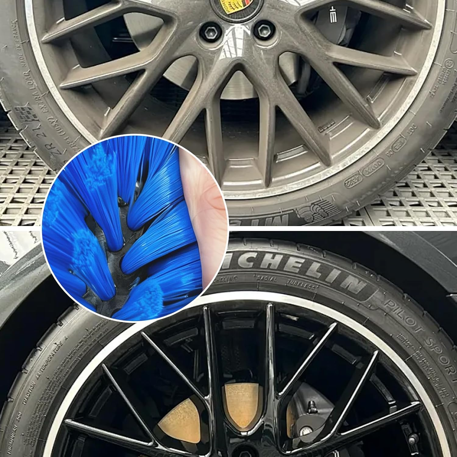 Rim Brush Cordless Screwdriver, Includes Rims Brush and 22.6 Cm Detailing Brush, Quick Cleaning Wheel Brush Car, Durable and Versatile as an Electric Cleaning Brush for Car (Blue Black)