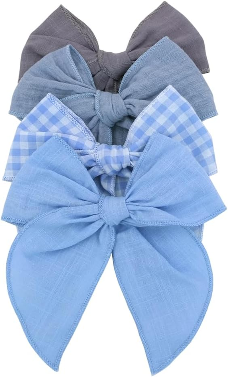 Pack of 4 Gorgeous Fable Bow Hair Clips for Girls Women Linen Hair Bow Alligator Clips Toddler Baby Mom Young Girl Hair Accessories (Antique Natural)