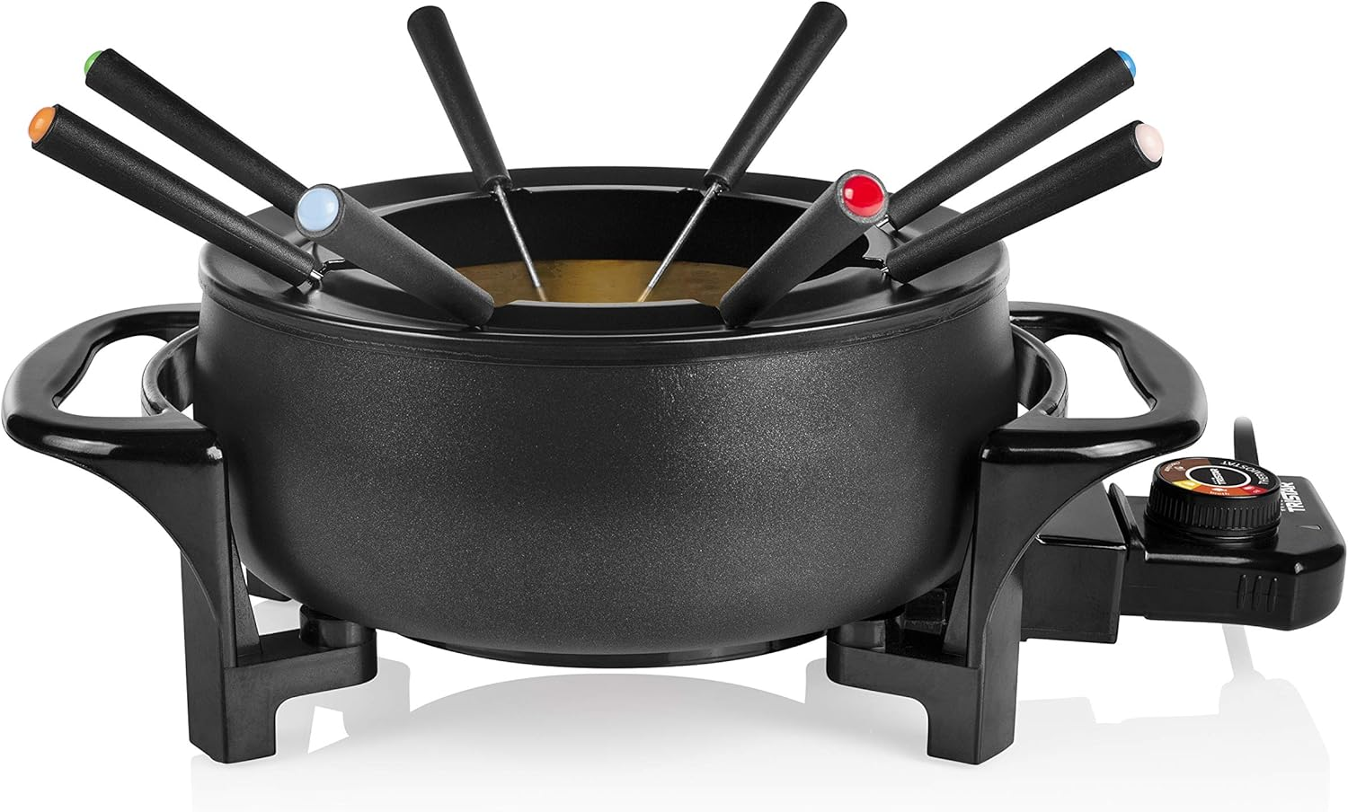 Tristar FO-1107 Electric Fondue Kit for up to 8 People 1.5 Litre Capacity with Stainless Steel Forks 1000 Watt Black