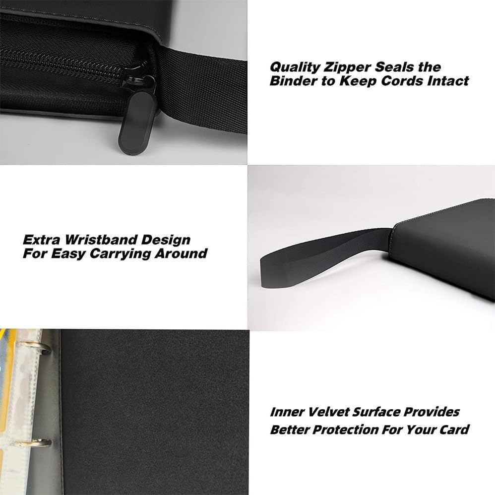 Betterlifewj 2Pcs Trading Card Binder with 4 Pockets, 400 Pocket Pocket Pocket Card Holder, Pocket Monster Card with Zipper, 50 Slide Card Holder (Black, Green) image number 5