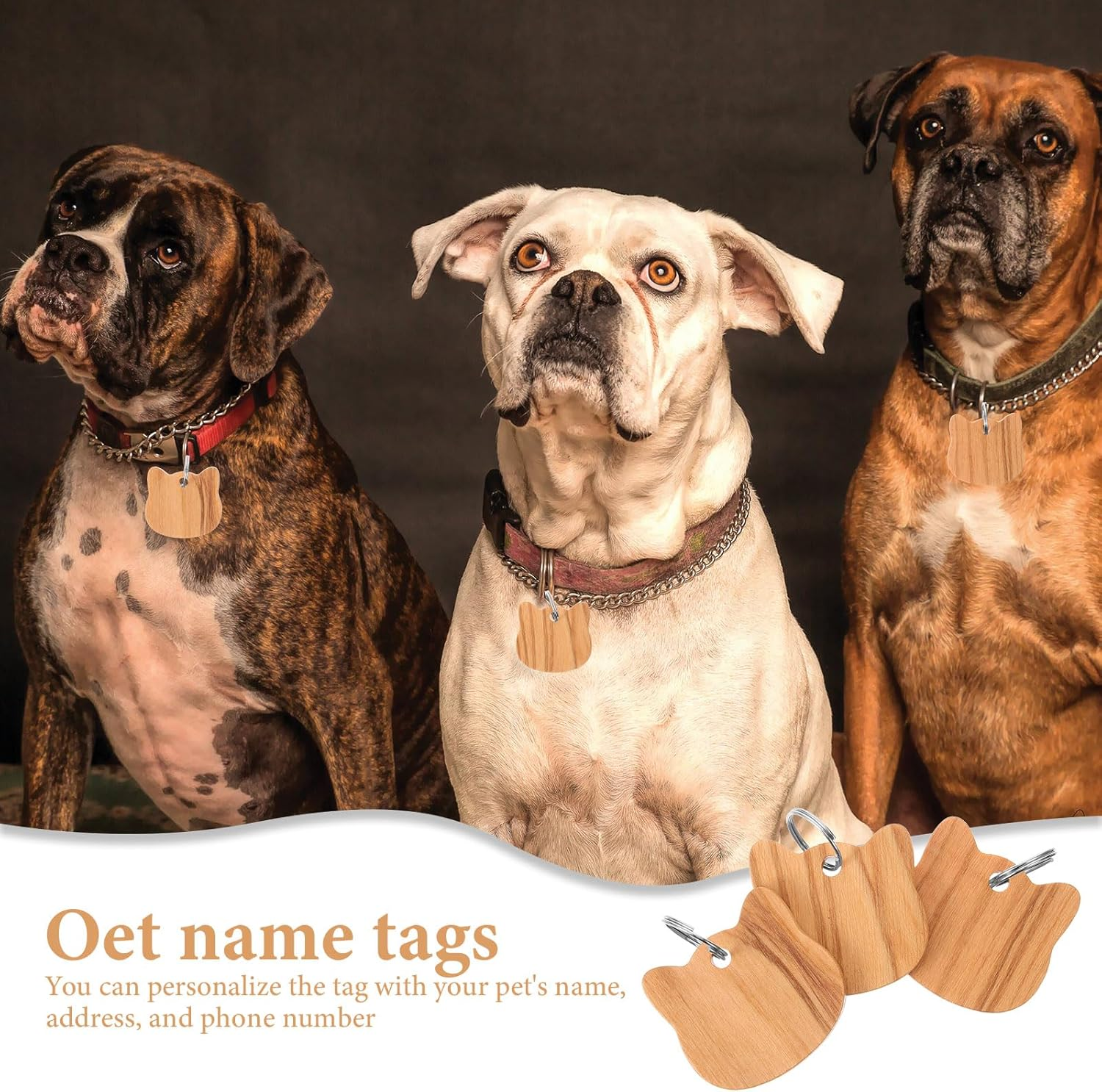 LUOZZY 3Pcs Pet Wooden ID Tag DIY Cat Head Shape Name Tag Puppy Blank Dog ID Tag Pendant Pet Accessories image number 3