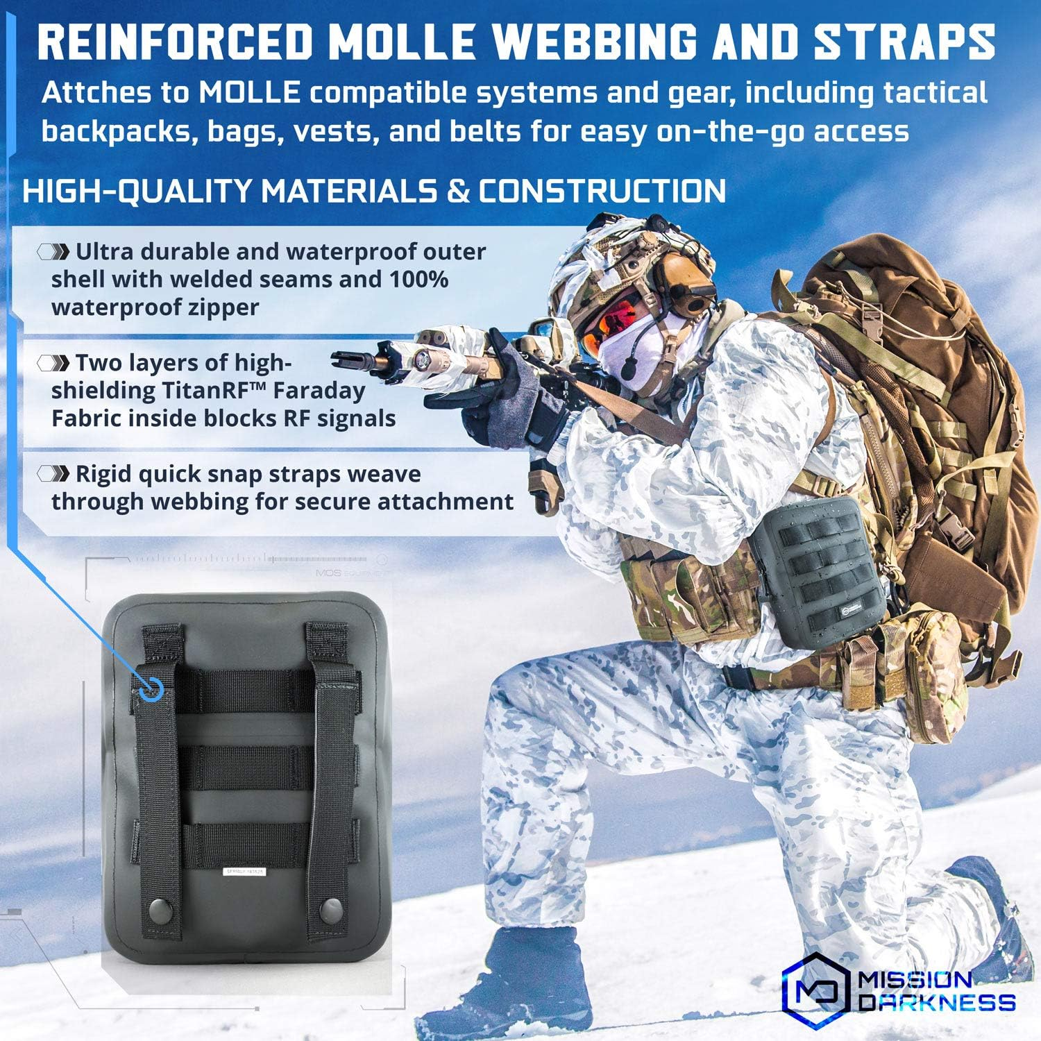 Mission Darkness Dry Shield MOLLE Faraday Pouch (2Nd Gen) // Waterproof & Submergible Dry Bag + RF Shielding Liner. Signal Blocking, Anti-Tracking, EMP Shield, Data Privacy, Electronic Device Security image number 4