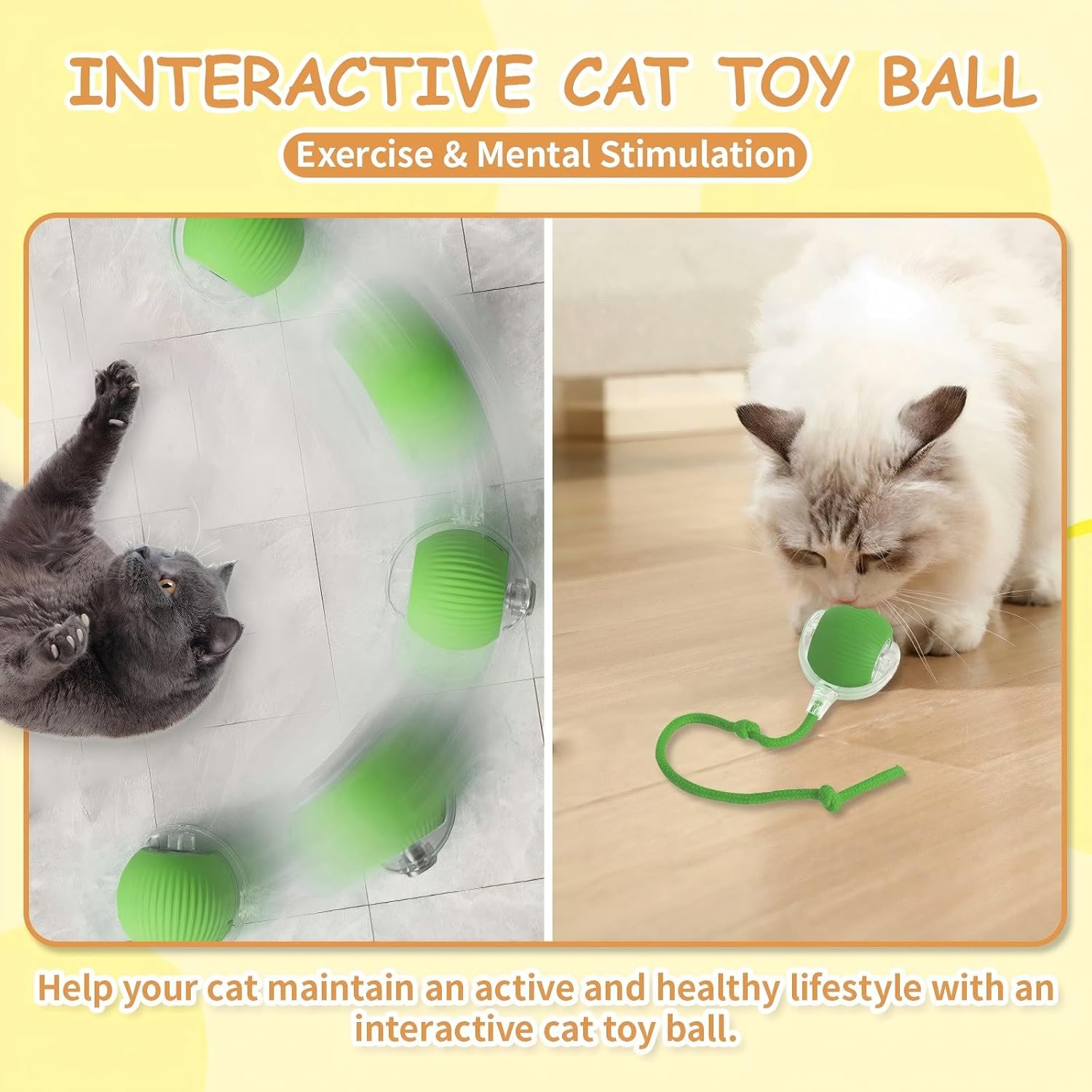 Cat'S Toy, Interactive Cat & Dog Toys for Indoor, 2025 New Agility Move Cat Balls, Automatic Cat/Kitten Toys for Bored Indoor Adult Cats, Motion Activated Cat Balls, Cat'S Favorite Gift (Green) image number 5