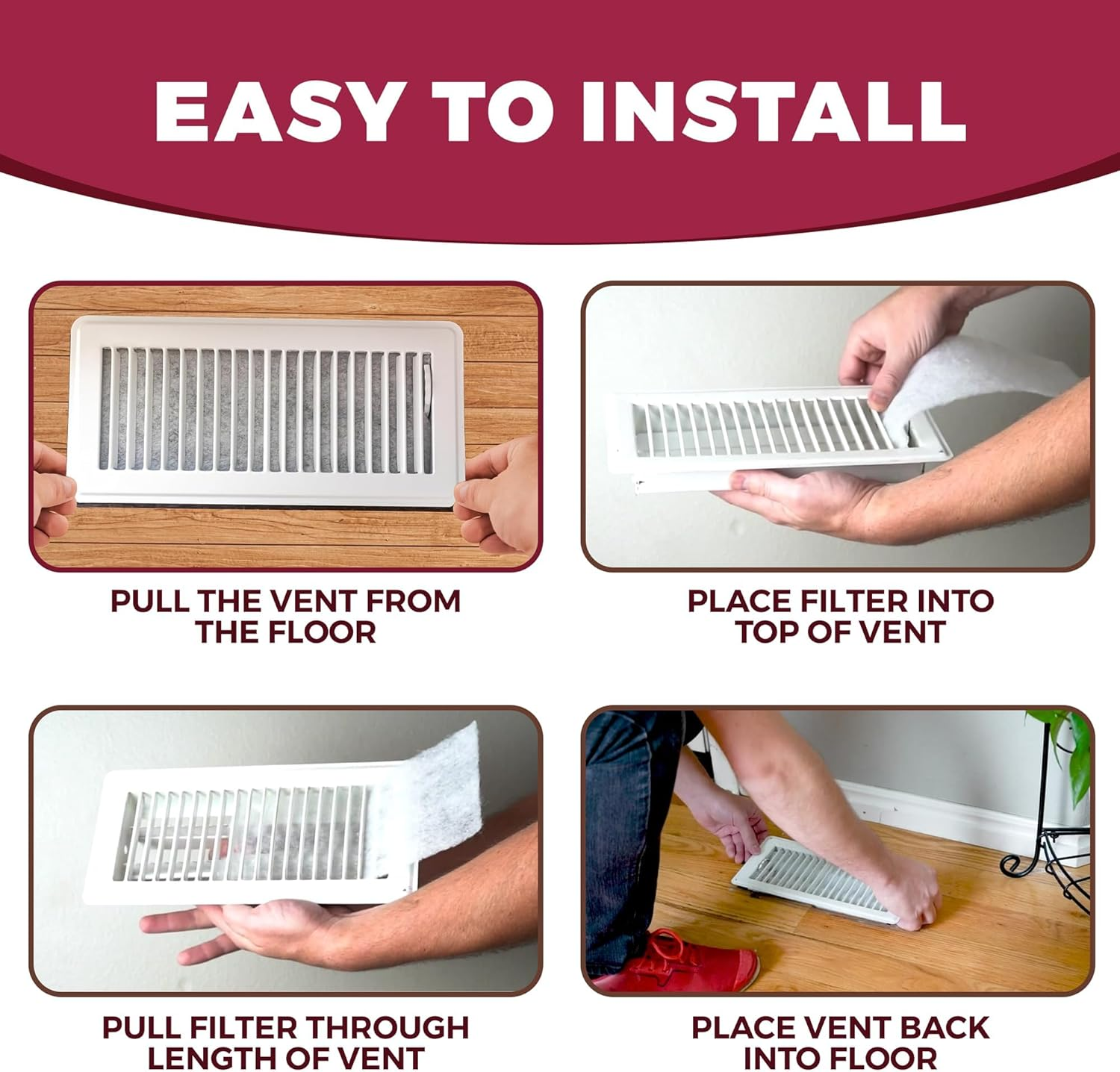 NORTHWEST ENTERPRISES Vent Filters, 24 Floor Vent Register Filters - 4"X10", 90 Day Filtration. image number 2