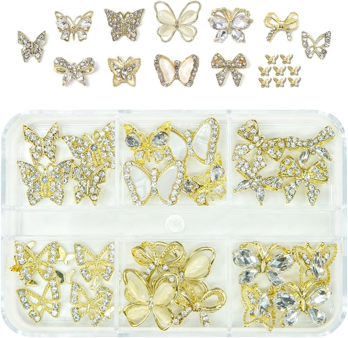 Qiipii 24Pcs 6 Styles Emerald Green Nail Charms Big Luxury Nail Rhinestones Heart Gems Crystals Diamonds Jewelry Jewels Stones Nail Art Studs for Arylic Nails DIY Crafts Clothes Shoe Phones Cardmaking