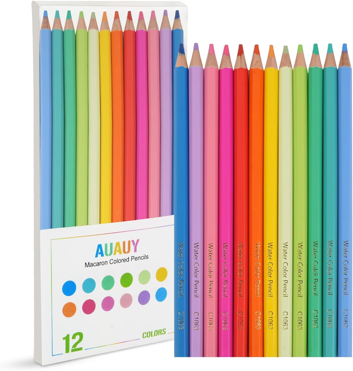 AUAUY 12 PCS Colouring Pencil Packs, 12 Colors Wooden Colored Pencils for Children, Colouring Pencils for Kids Party Bag Fillers, Kids Birthday Gifts, Class Rewards, Student Drawing and Doodle