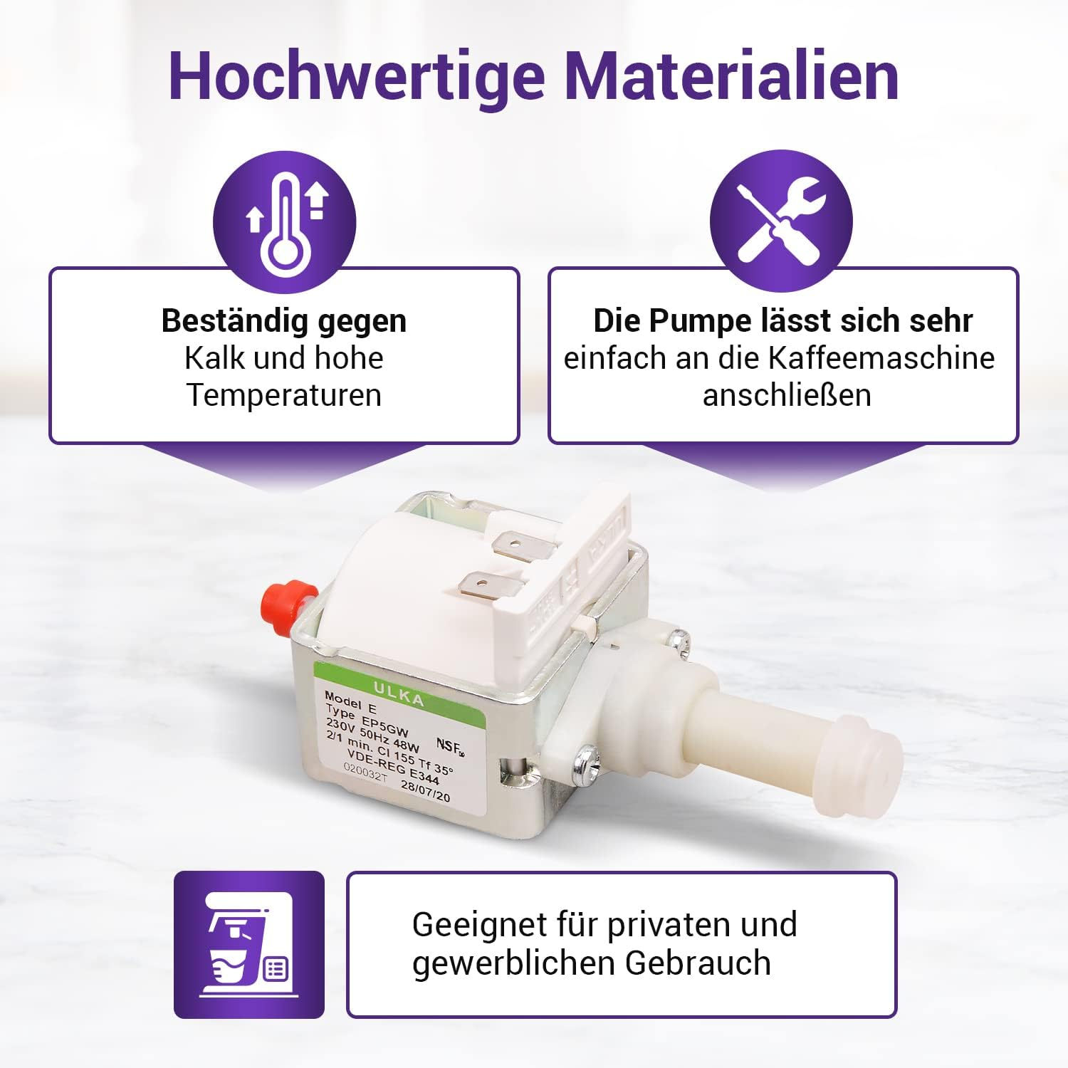 Electric Water Pump 230 V 48 W Replacement for Hhilips 996530007753 & Electric Pump Ulka EP5GW Delonghi Water Pump for Coffee Machine image number 2