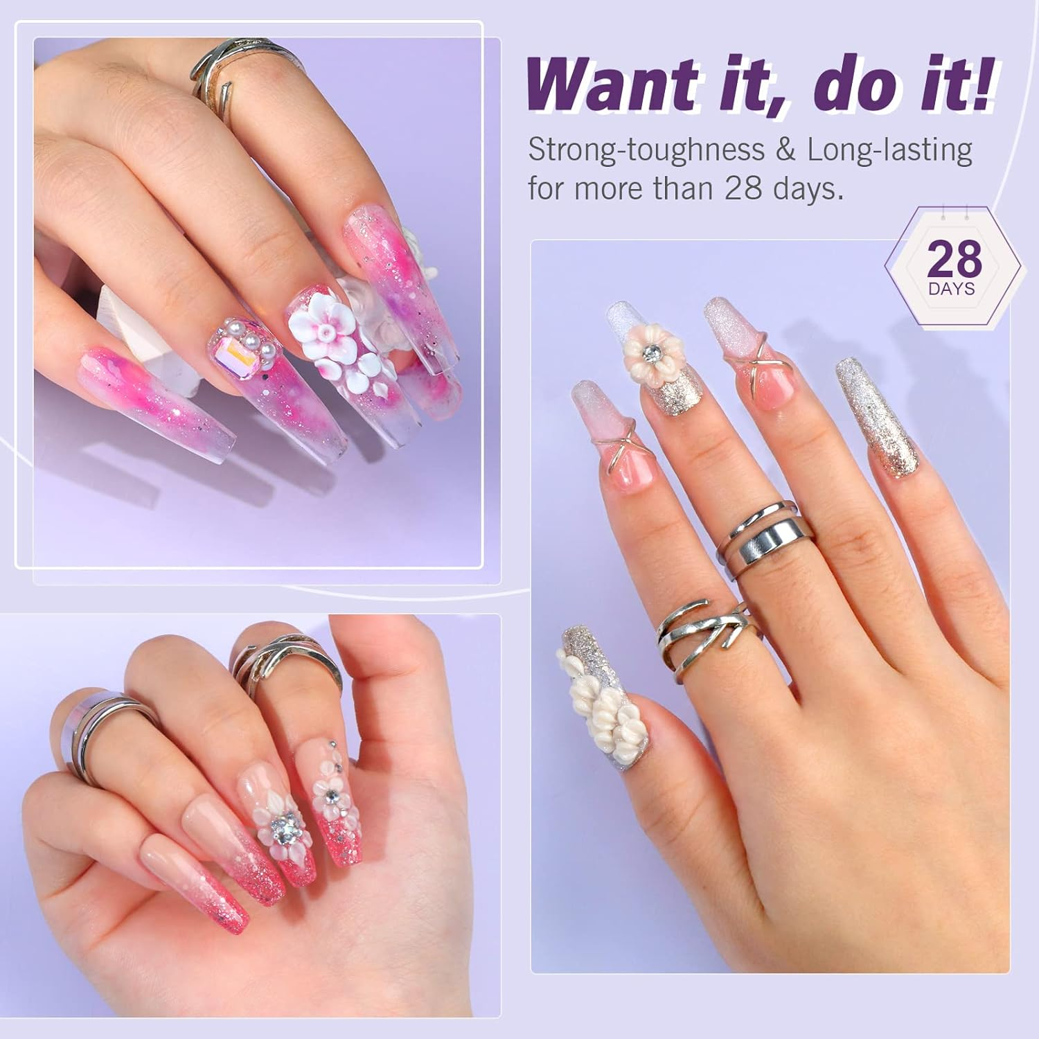 Saviland Acrylic Nail Kit &ndash; 30G Clear Acrylic Powder and 60Ml Acrylic Liquid Set with Acrylic Nail Brush Nail Forms Tools Set Extension Nail Kit for Beginners with Everything for Home DIY Salon Acrylic Nails Application image number 3