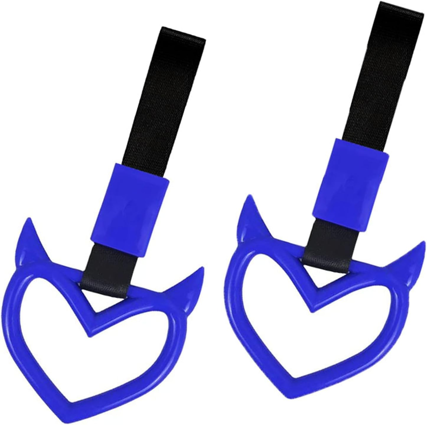 Momerch 2 Pieces Rear Bumper Warning Ring Car Mirror Hanging Ornament, Red Heart Shaped Handle Ring Subway Bus Handle Straps for Car Interior Exterior Decoration (Blue)