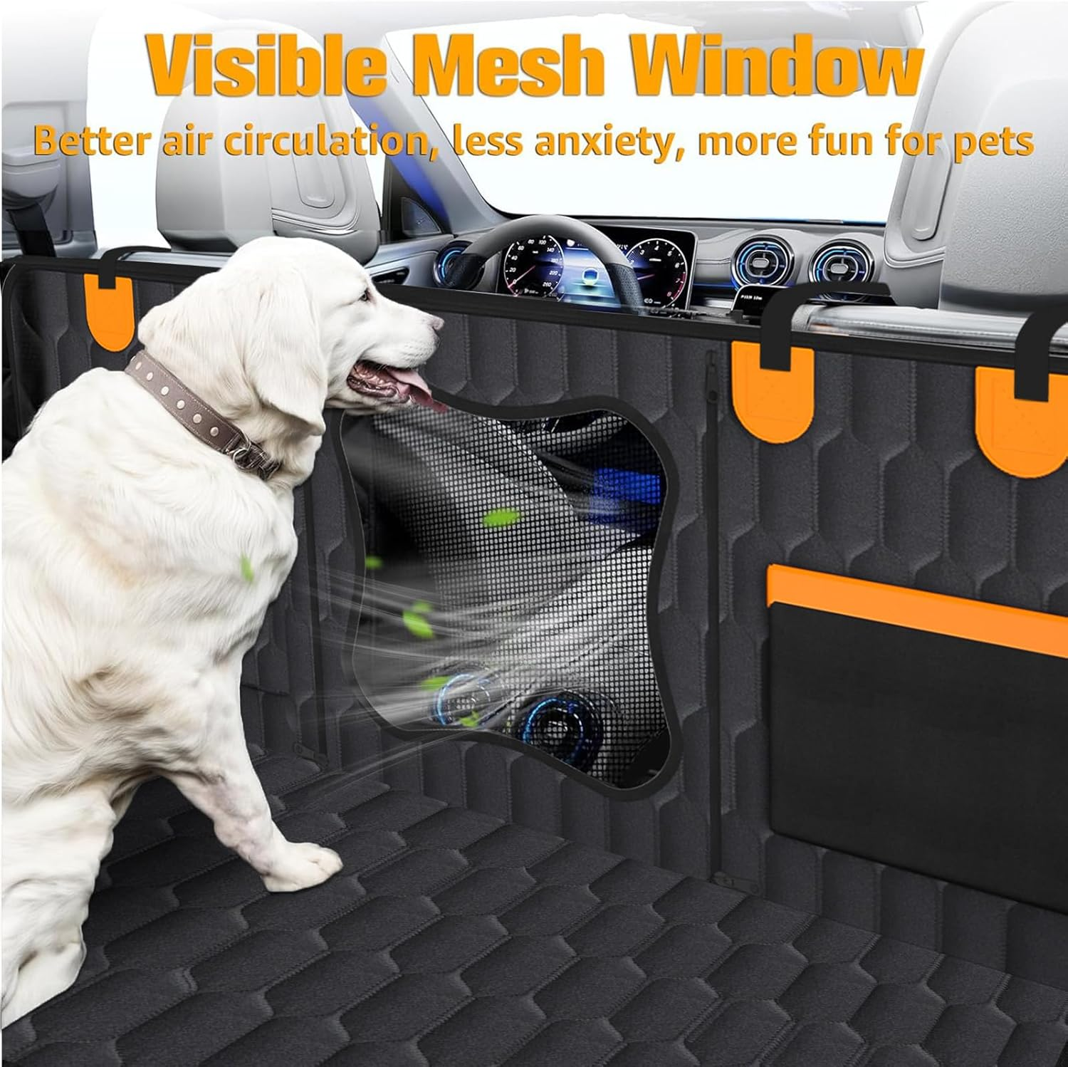 Hard Bottom Dog Car Seat Cover, Foldable Car Seat Extender for Dogs, Dog Car Hammock Waterproof with 220KG Load, 3 in 1 Dog Car Seat Protector for Back Seat with Mesh Window for Cars＆Trucks＆Suvs image number 6