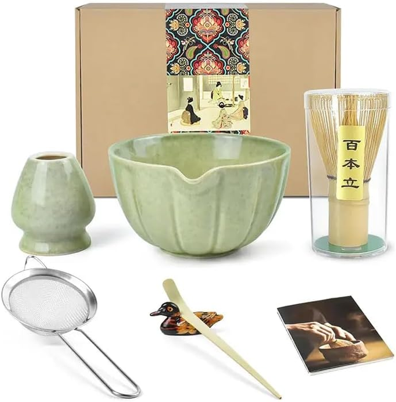 Bushora Matcha Whisk Set &ndash; Handcrafted Ceramic Bowl, 100% Natural Bamboo Whisk,Scoop, 5-Piece Japanese Matcha Tea Set for Smooth,Frothy Matcha image number 1