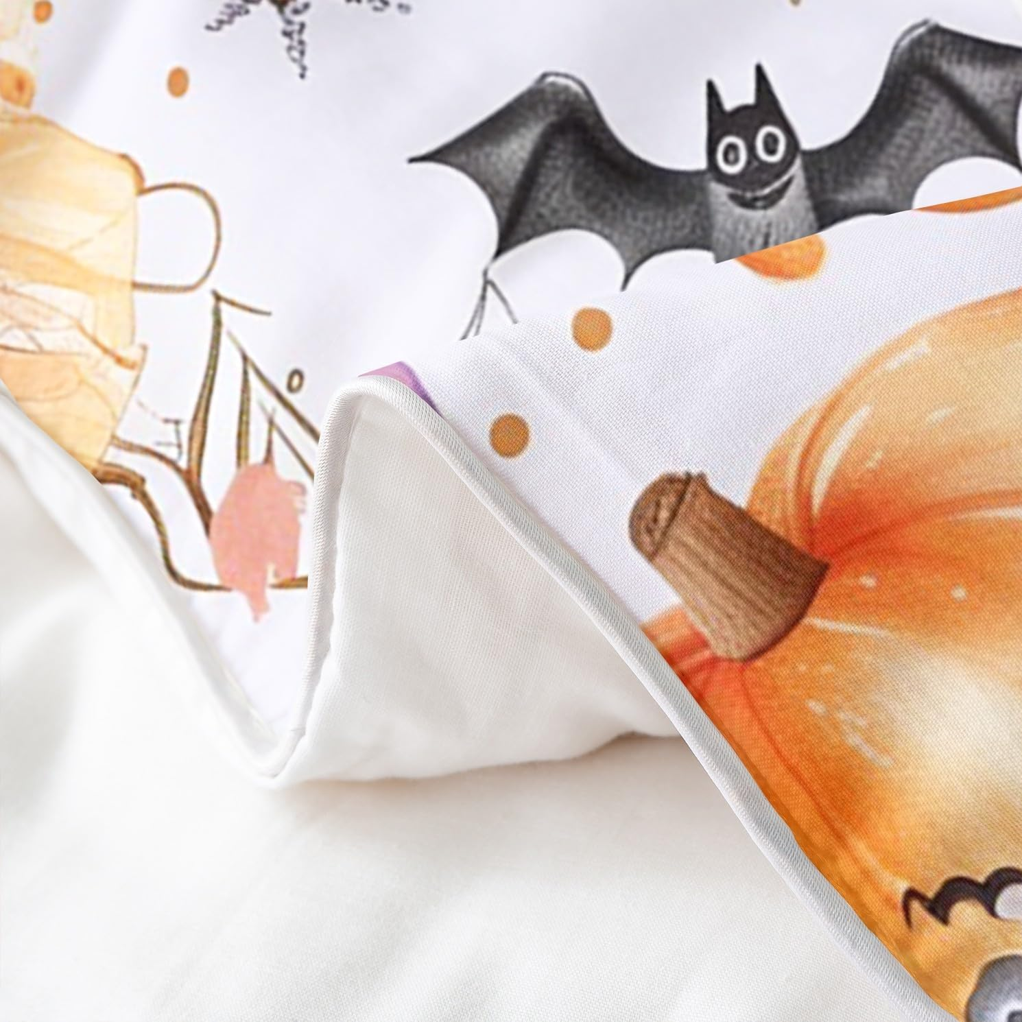 Manfei Happy Halloween Cotton Duvet Cover 3 Pcs King Size,Cute Ghost Pumpin Bat Spider Web Bedding Set for Kids Teens,Orange Purple Starry Balloons Halloween Comforter Cover(No Filler) image number 2