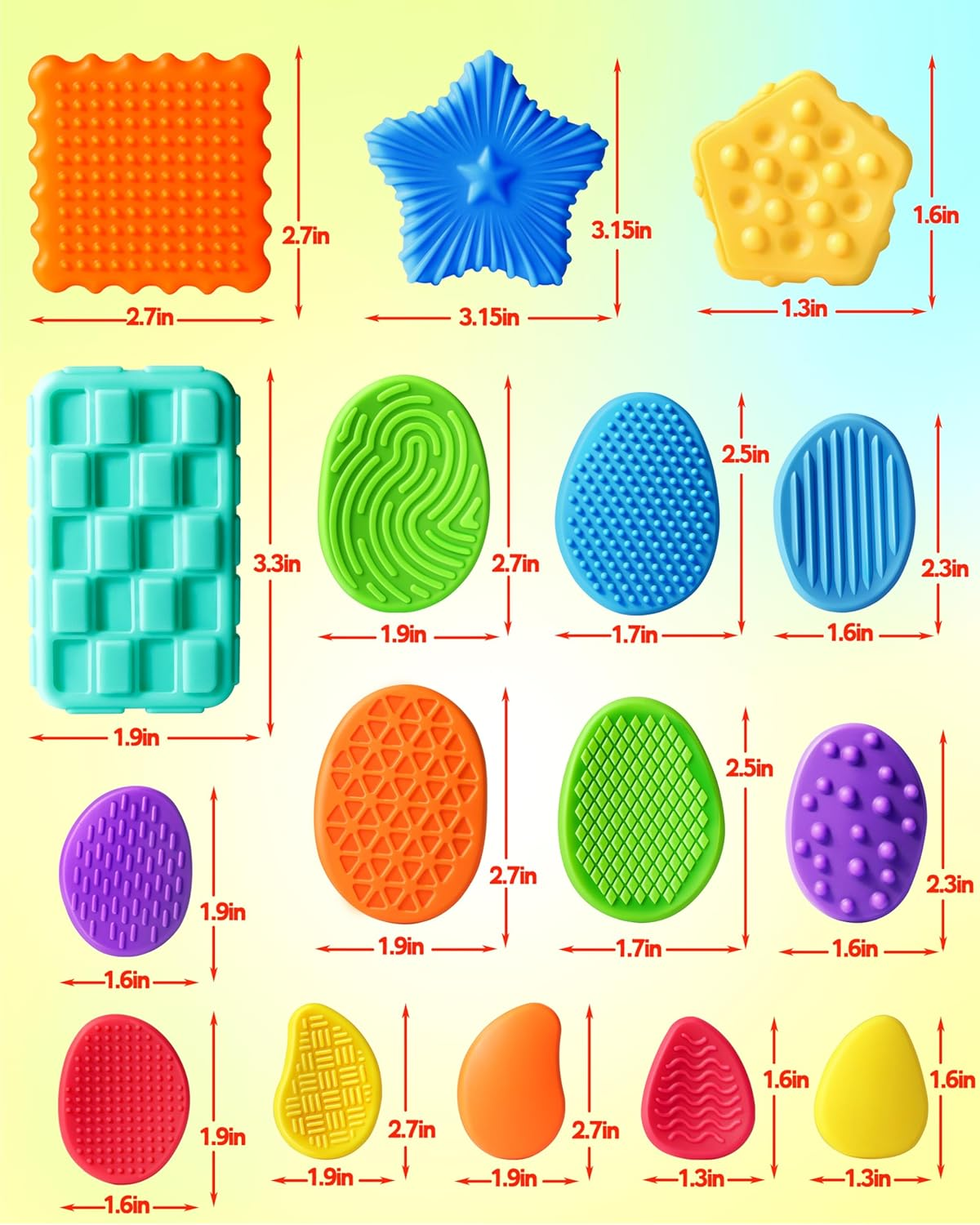 Sensory Fidget Toys for Kids Adults: 16 Pack Textured Silicone Worry Stones for Anxiety Relief, Sensory Stress Toy for Autism Kids Calming, Quiet Small Fidgets for Classroom Prizes image number 6