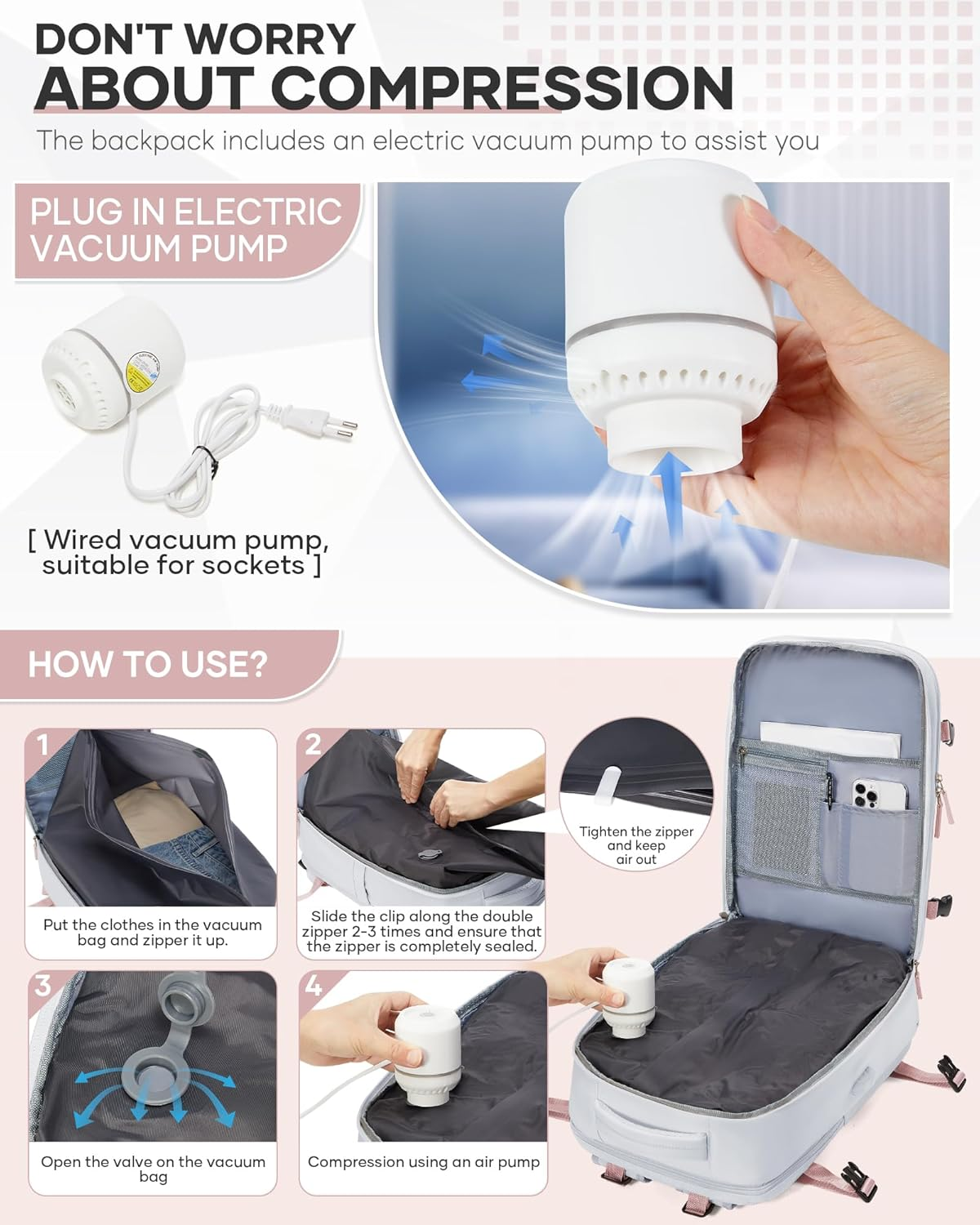 Large Airback Backpack with Vacuum Seal Compression - A2-Leaf Grey image number 3