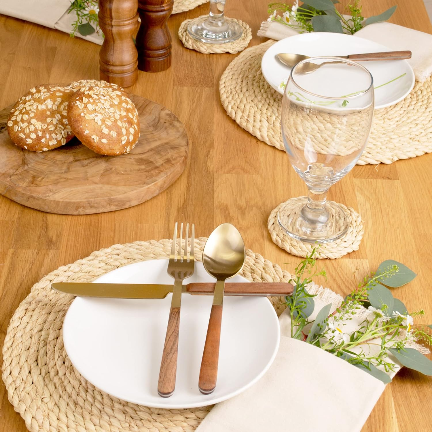 KAZI Essentials Boho Coasters for Drinks - Set of 6, Natural Wicker Raffia Woven Coasters, Eco-Friendly Handmade by African Artisans, Housewarming Gift, Coastal, Cottage D&eacute;cor (Natural Raffia) image number 4