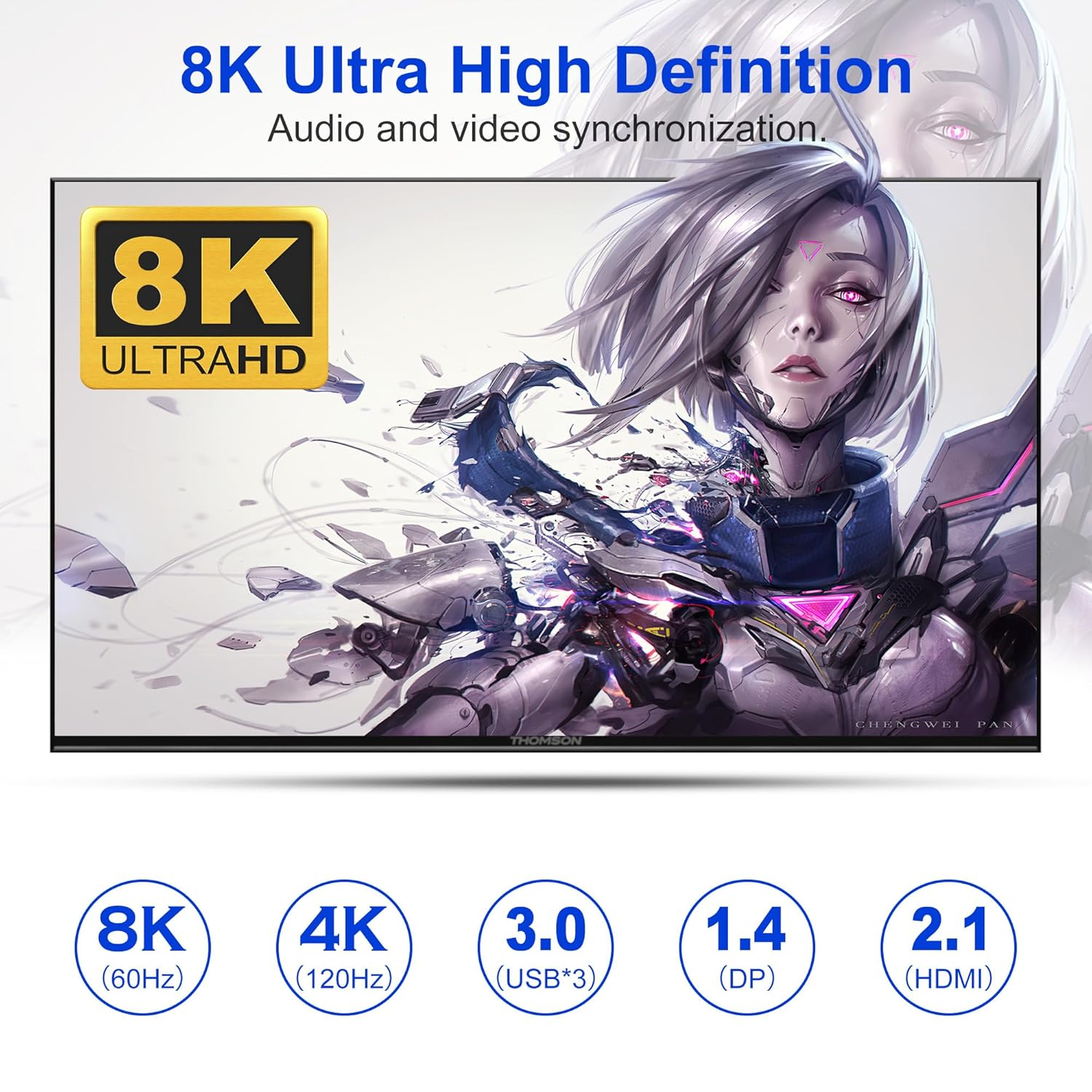 KVM Switch 3 Monitors 4 Computers 8K@60Hz 4K@144Hz, 2 HDMI +1 Displayport KVM Switch Triple Monitor for 4 Computer with Audio and 3 USB 3.0 Ports, KVM Triple Monitor Keyboard Mouse Switcher image number 1