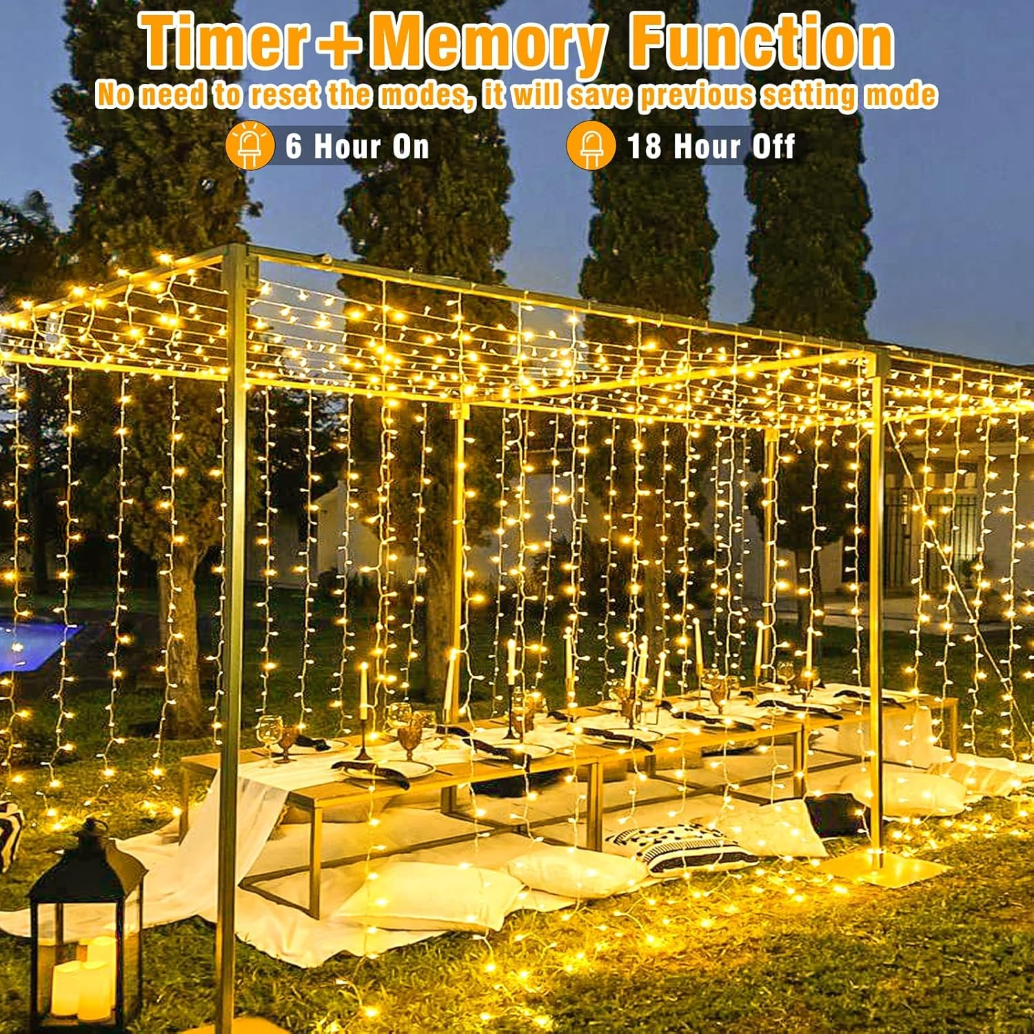 20M/200 LED Warm White Fairy Lights Christmas String Lights Indoor Outdoor Waterproof, SAA Approved 31V Adapter 8 Lighting Modes, for outside Tree Bedroom Wedding Party Ceiling Home Decorations image number 4