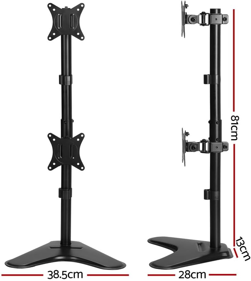Artiss 32'' Dual Monitor Arm Stand, Heavy Duty Computer Monitors Riser Mount TV Freestanding Mounts Bracket Holder Clamp Home Office Desk Accessories, Adjustable 360&deg; Swivel with Plate Black image number 2