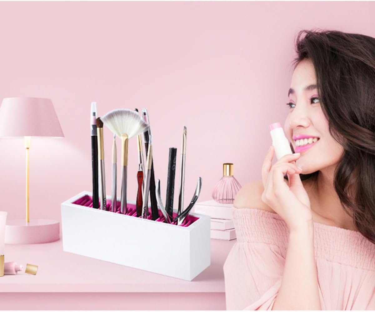 Zerodeko Makeup Brush Holder Cosmetic Brush Drying Rack Desktop Organizer Stand Portable Makeup Display Stand for Travel and Home Use, Random White Red or White Pink Color Random Color image number 5