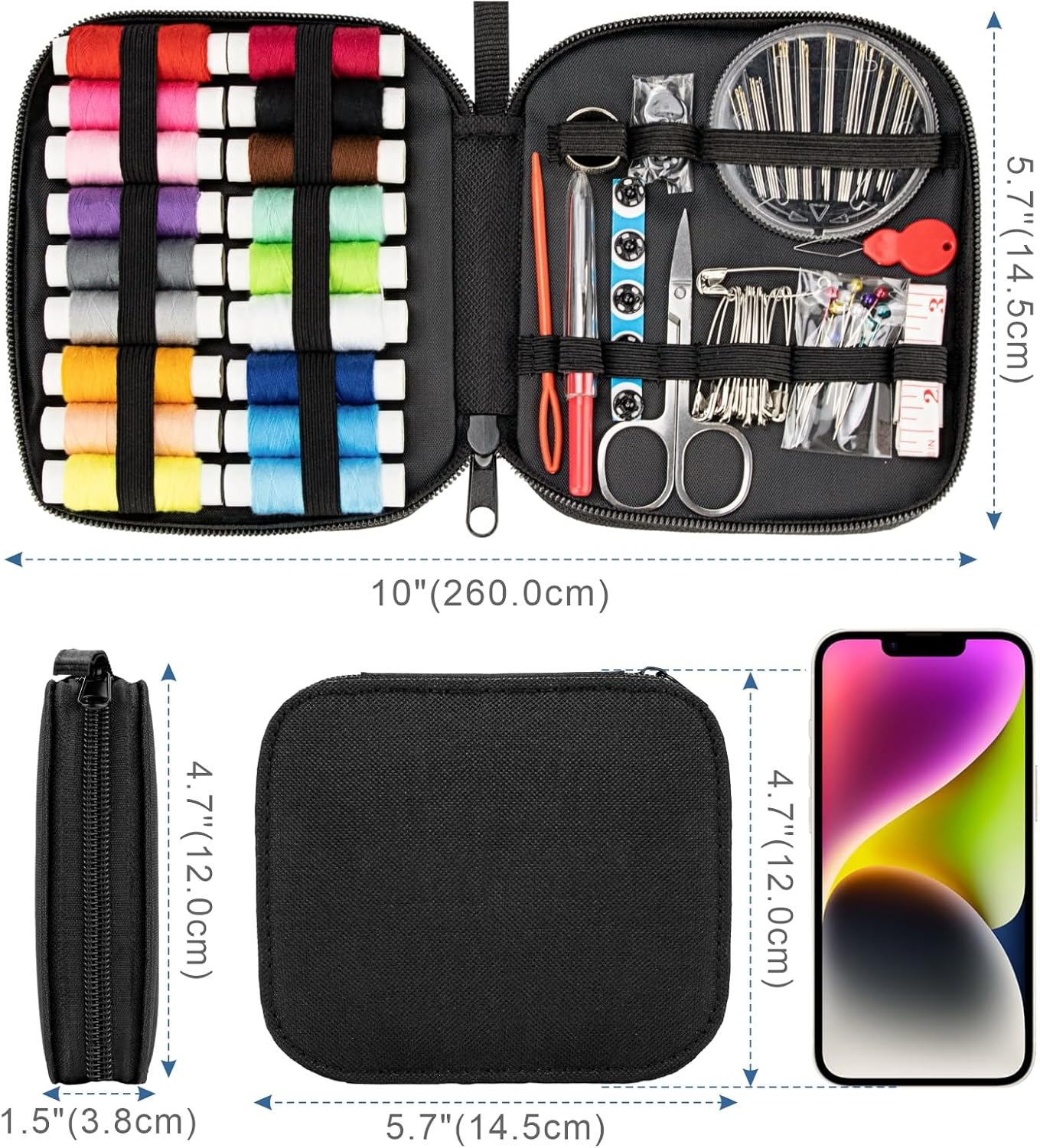 OKOMER Sewing Kit, Sewing Supplies, Sewing Kit for Adults, Needle and Thread Kit, Small Mini Sewing Kit, Travel, Basic,Beginner Sew Kit, Contains Sewing Needles, Needle Threaders, Sewing Thread Etc(M) image number 6