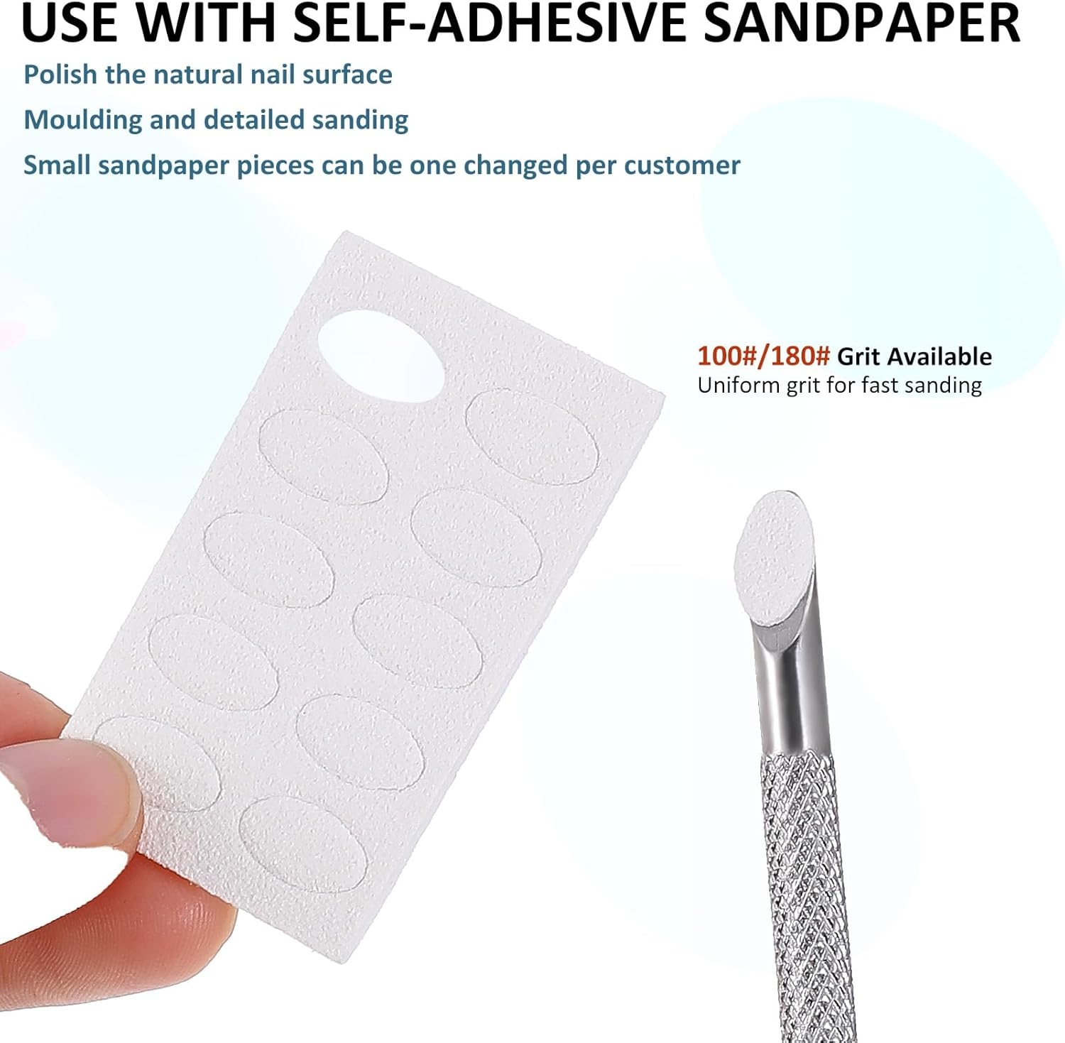 Qianyu Cuticle Pusher Stainless Steel Prep Nail Pushers Dual Ended Dead Skin Gel Nail Polish Remover Cuticle Cutter Peeler Cleaner Tool with Sandpaper Sheets for Nail Care Art Manicure Pedicure image number 5