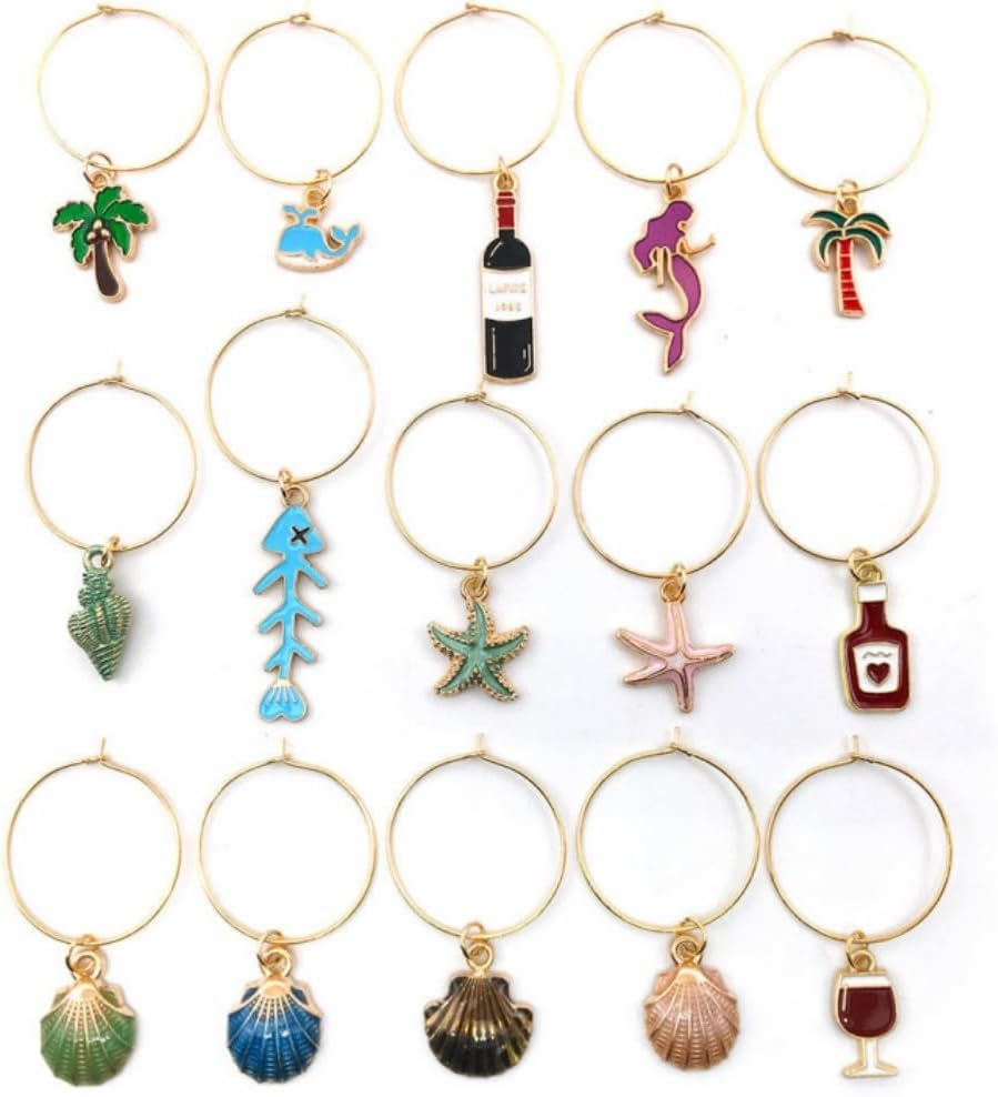 HIDOSNG Beach Theme Wine Glass Charm, 25Pcs Identifiers Wine Glass Charms Markers Tags Identification Drink Markers Charms Accessories for Party Wedding Bar image number 1