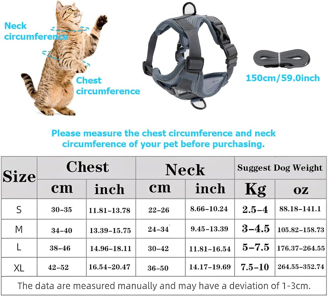JYNVO Cat Harness with Lead, Escape Proof, Adjustable Cat Chest Harness with Reflective Stripes and Breathable Mesh Fabric for Nighttime, Safe, Comfortable for Cats, Kittens, Puppies (Grey-M) image number 5