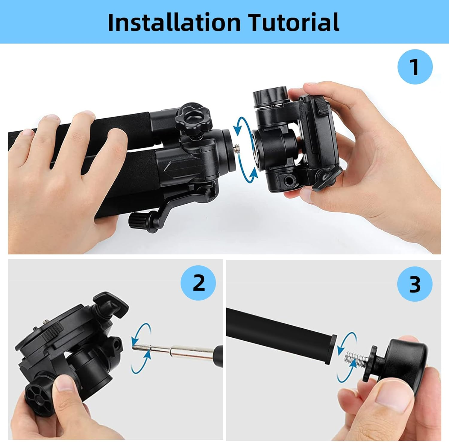 STEUGO 74"/188CM Camera Tripod Stand, Foldable Aluminum Tripod, 360&deg; Ball Head Detachable Camera Tripod, Spotting Scope Tripod with Carry Bag, Support Canon,Sony,Nikon,Dslr Camera, Cellphone (Black) image number 4