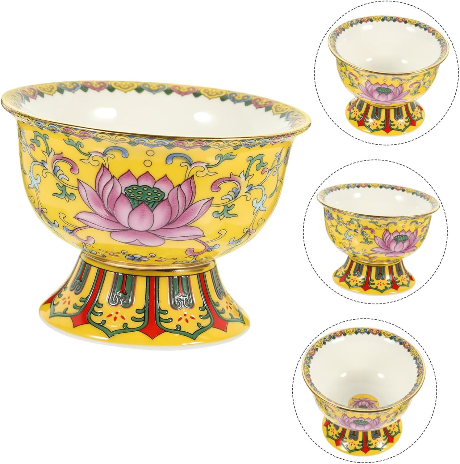 STOBAZA Enamel Lotus Tribute Bowl Buddhist Offering Bowl Ceramic Craft Decorative for Home image number 1