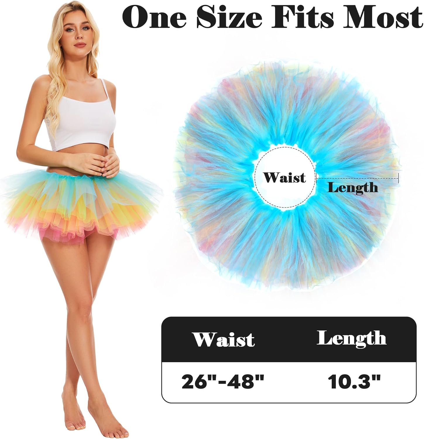 ASKHOPE Tutu for Women Adults 5 Layered Tutu Tulle Skirt Tutus for Women Girls Teens 80S Tutu Halloween Costume - Rainbow image number 6