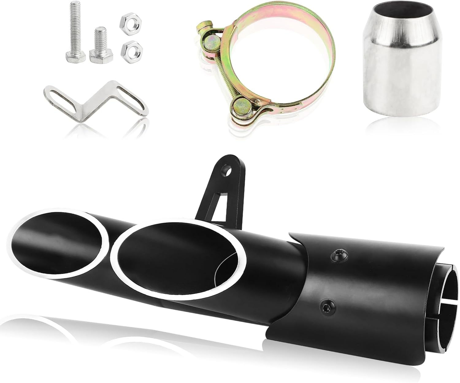 FLYPIG Two-Hole Aluminum Exhaust Muffler Pipe Kit with 38-51Mm Clamp Fit for All Motorbikes with 51Mm /2Inch Exhaust image number 1