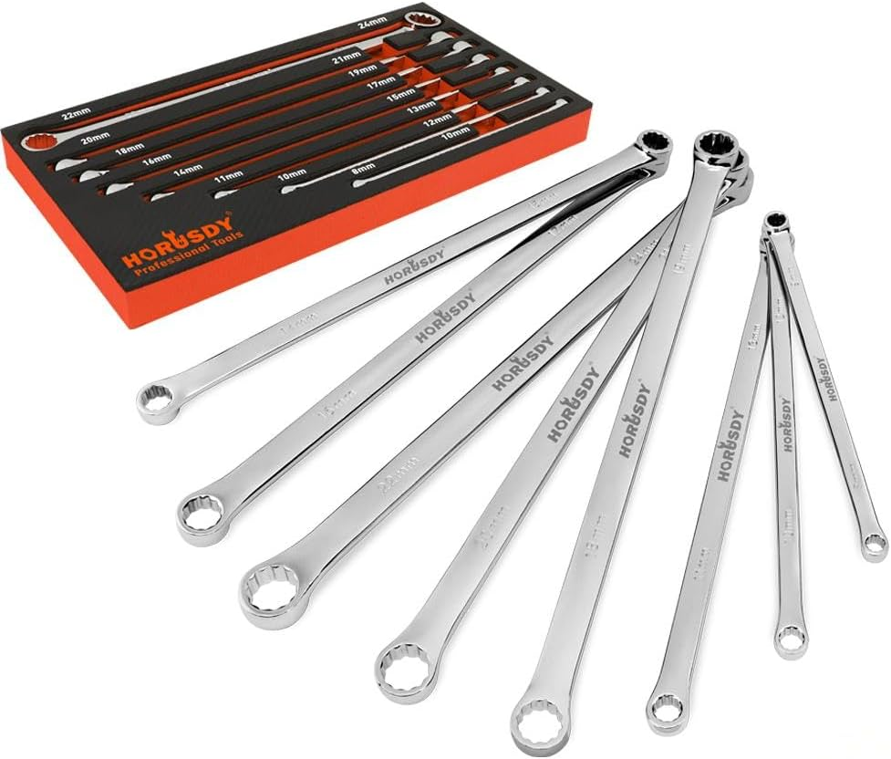 HORUSDY 8-Piece Extra Long Spanner Set, 8Mm-24Mm Aviation Spanners Double Box End, 5Mm Thick CR-V Steel with Storage Foam for Tool Drawers image number 5