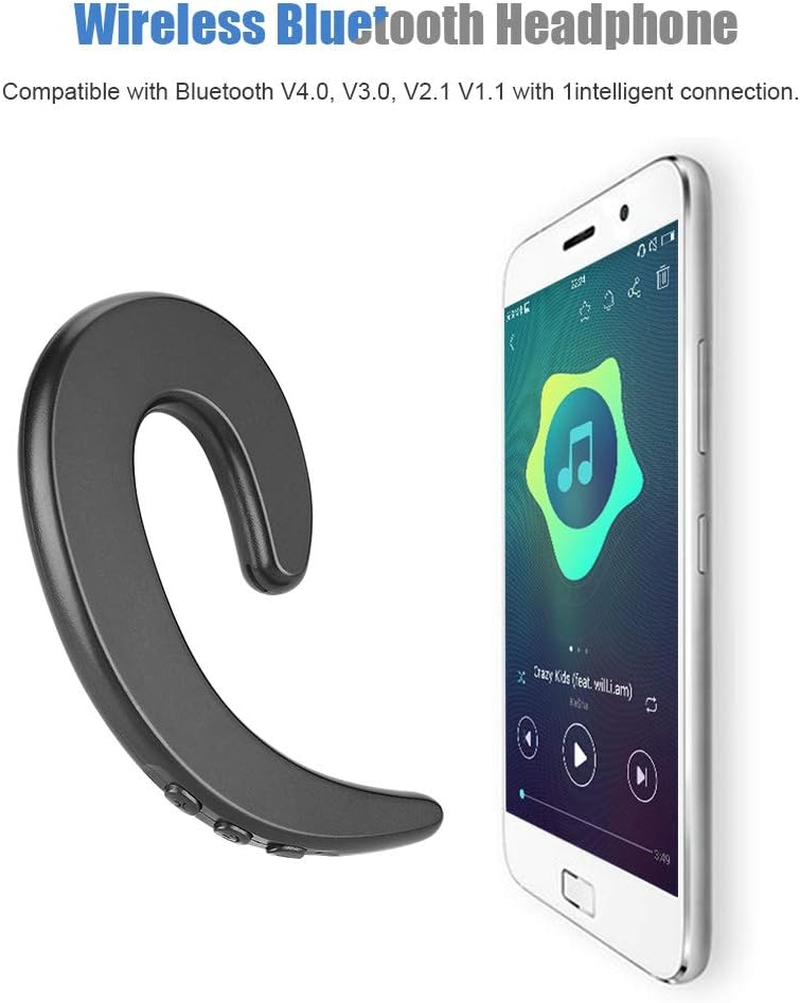 Bluetooth Headphone, Wireless Hands Free Ear Hook Headset Painless Bone Conduction Earphone Waterproof Ergonomic Design Headset(Black) image number 1