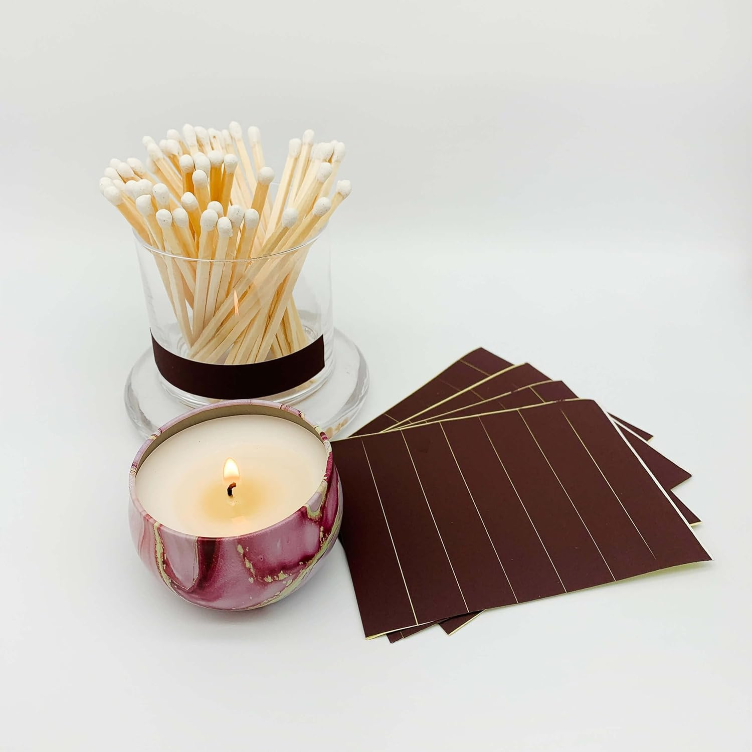 Match Striker Sticker, Reddish Brown Match Strike Paper with Adhesive Pre, 28 Pieces - Cut in Rectangular for for Safety Matches in Bell Jar (Reddish Brown)