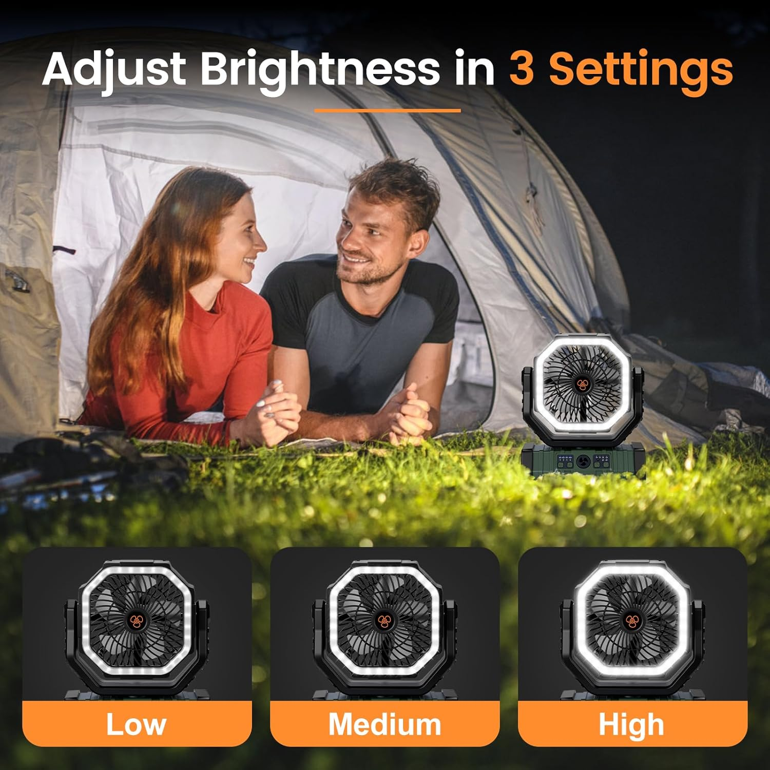 Minimighty Camping Fan 20000Mah Portable Rechargeable Fan for Camping with LED Lantern, Desk Fan 4 Speeds, Timer & Power Bank Function for Travel Outdoor Fishing Office RV image number 3