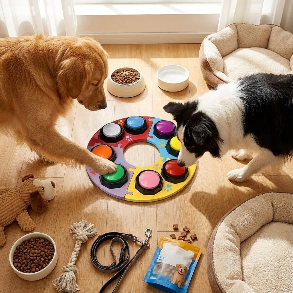 MMGGAISH 8 Dog Buttons, Talking Dog Buttons, 30 Seconds Dog Buttons, 4 Multidirectional Patchwork Dog Button Pads and 50 Stickers to Teach Your Dog to Speak image number 2