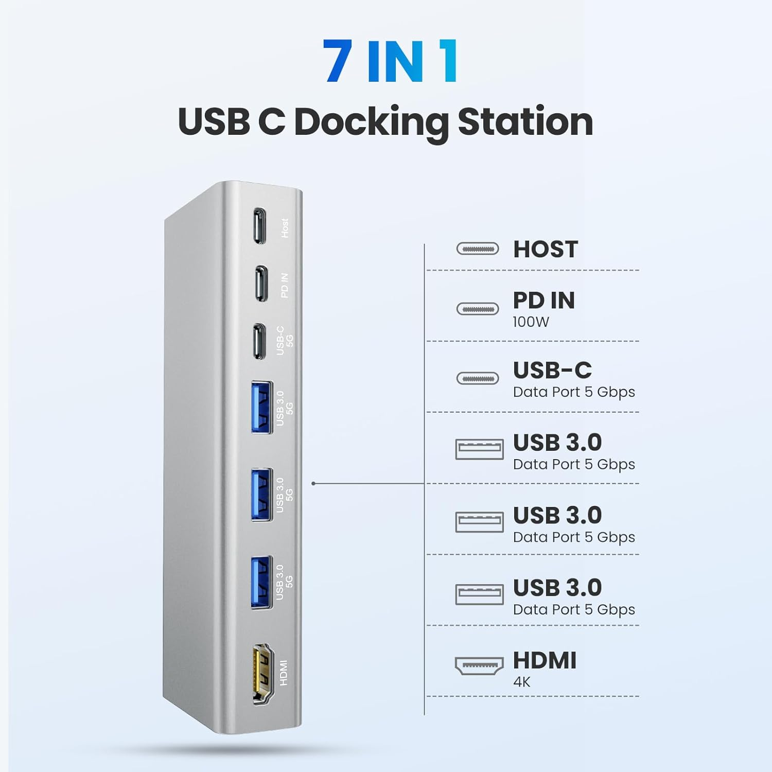 Tounee Laptop Stand with Detachable USB-C Hub, 100W PD Charging, 4K@60Hz HDMI, 3 USB Ports, Ergonomic Laptop Holder Docking Station for 10-17" Laptops, Macbook & More - Silver image number 6