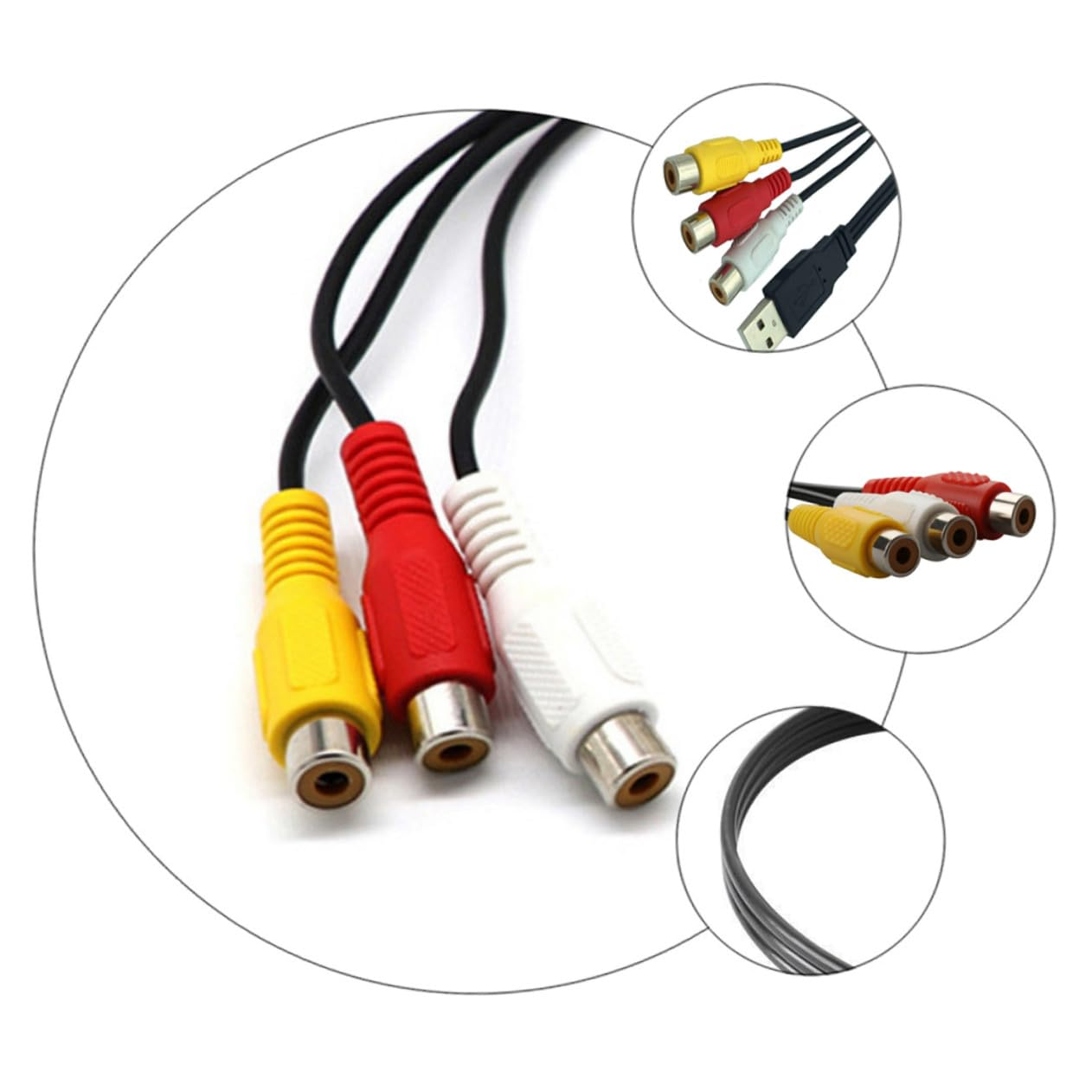 KOCKSHION USB Male to 3Rca Female Audio Video Cable 0.3M Set-Top Box Adapter for Home Theater and Tv Connection, 2Pcs image number 6