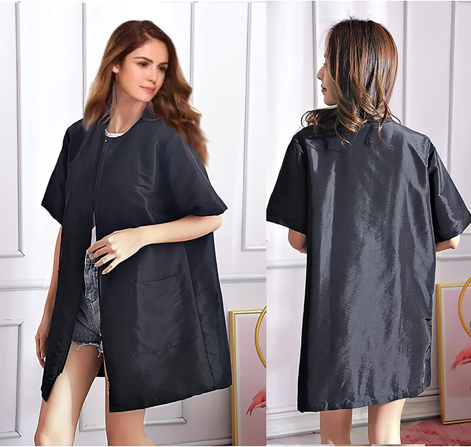 Gliitatu Full Ziper Grooming Smock Barber Smock Professional Pet Groomer Smock Cosmetologist Barber Smock (Medium) image number 5