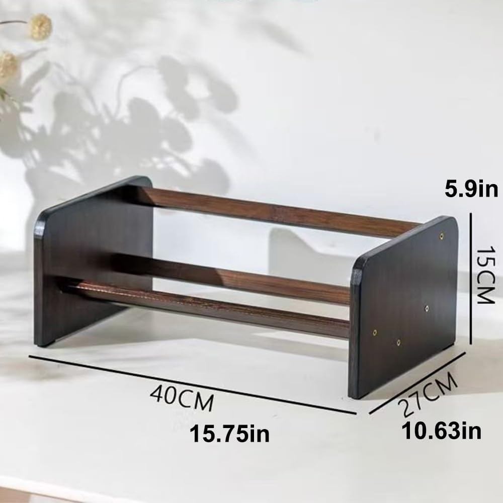 Hbluefat Desktop Bookcase, Small Wood Desk Bookshelf Organizer, Tabletop Mini Storage Shelf (Wood) - Wood image number 3