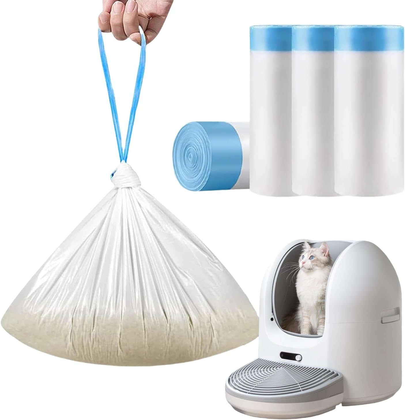 60 Count Extra Large Cat Litter Box Liners, 10L 8KG Capacity Cat Litter Waste Receptacles Bags for Cleanpethome Self Cleaning Litter Box (66 * 40Cm) image number 6